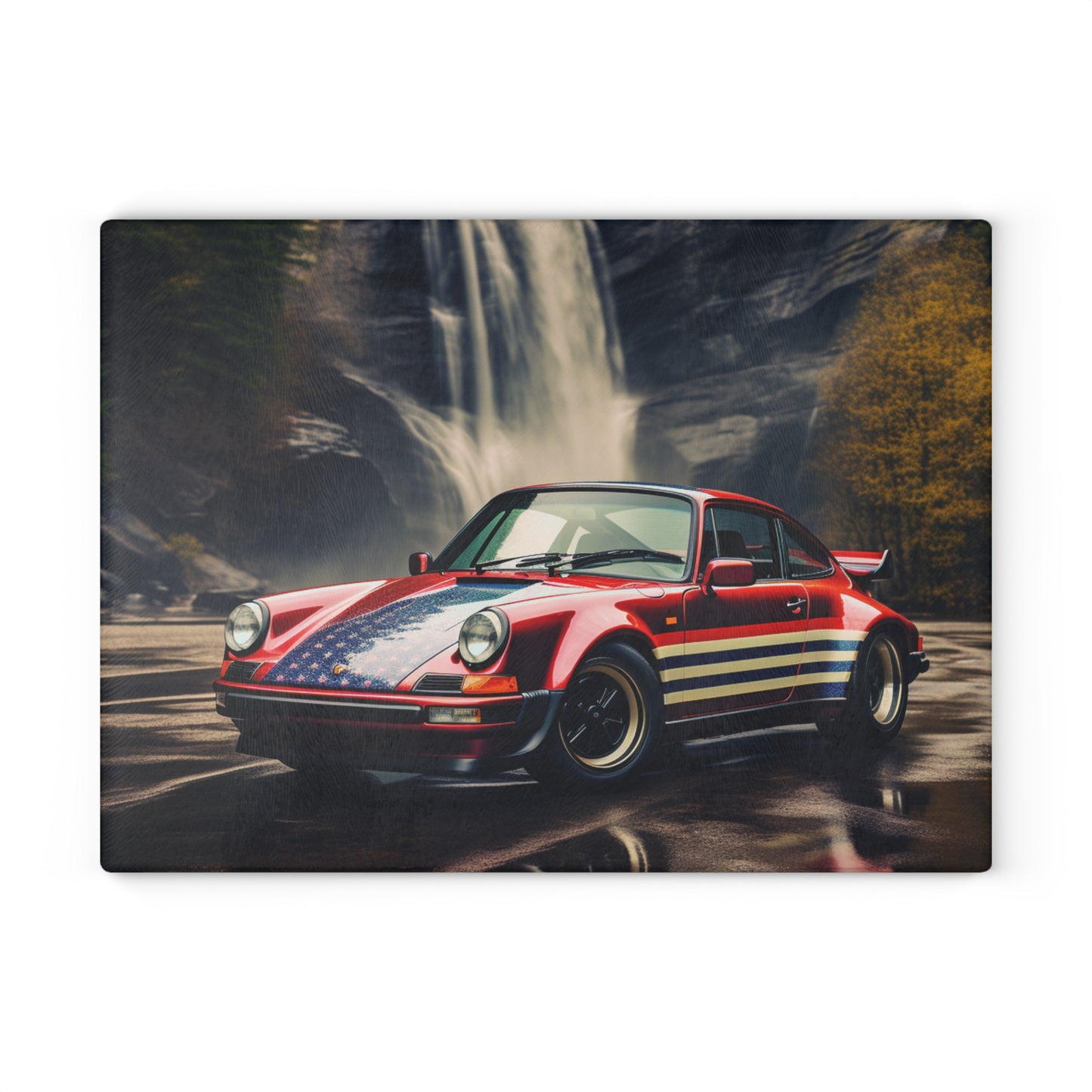 Glass Cutting Board American Flag Porsche Abstract 1