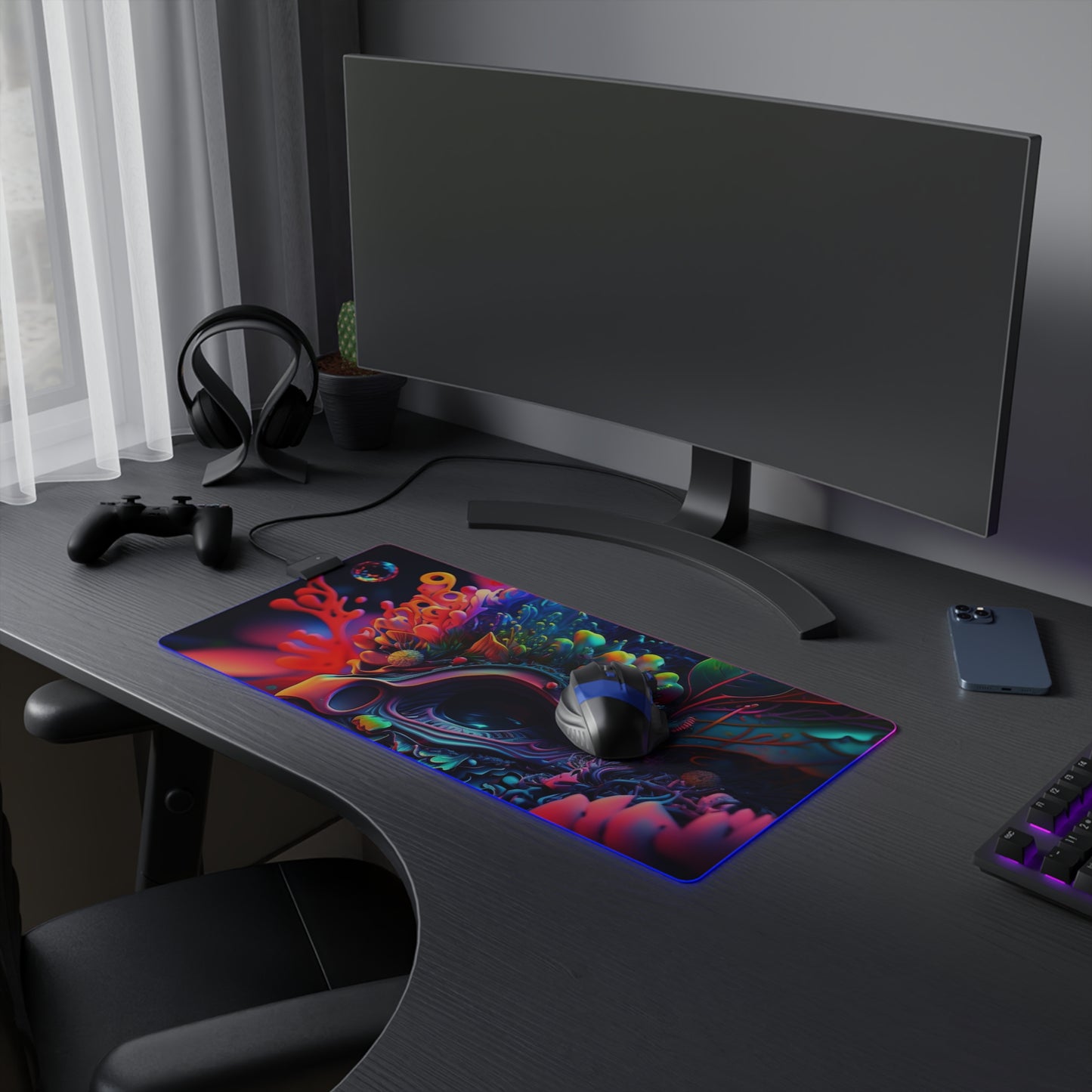 LED Gaming Mouse Pad Florescent Skull Death 2