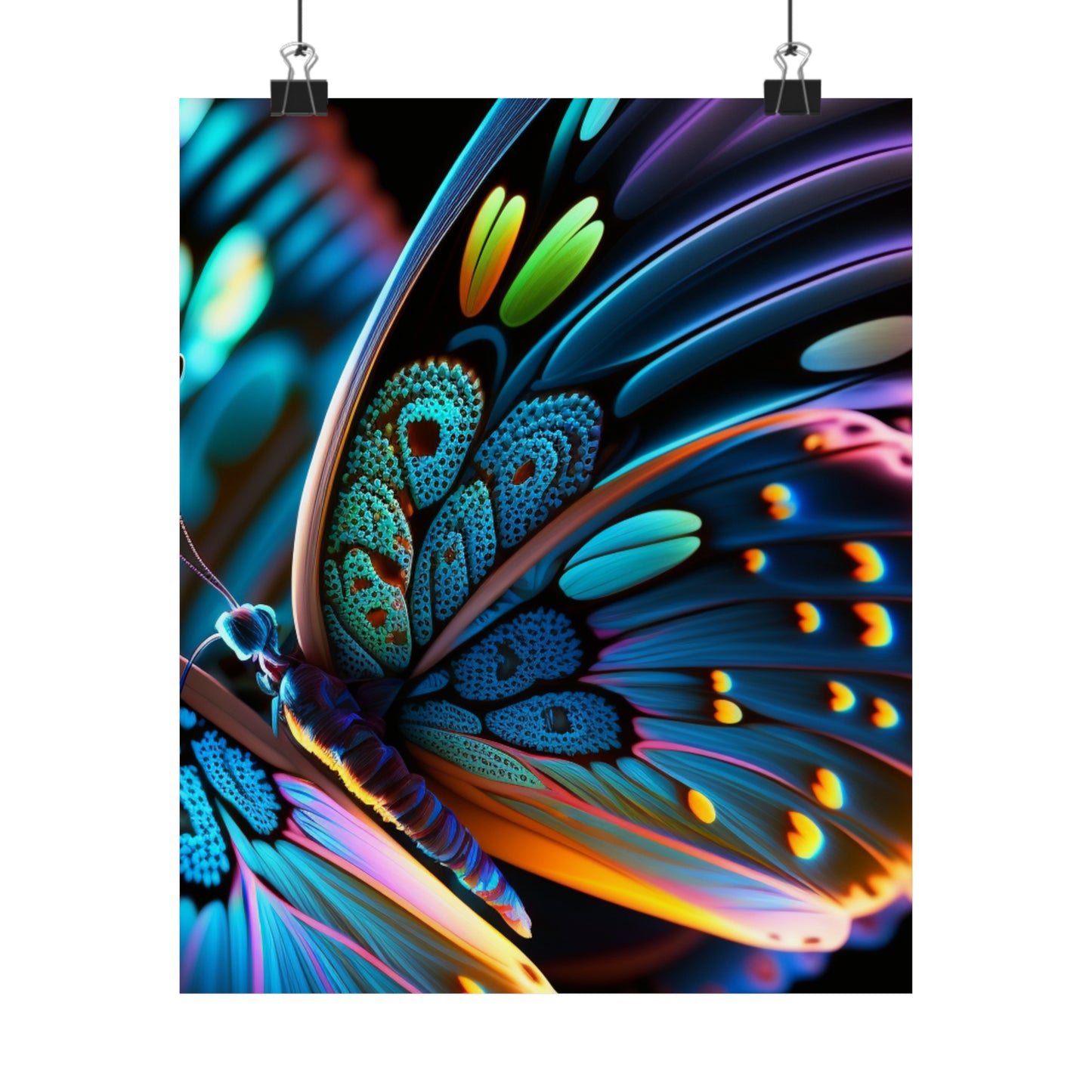 Premium Matte Vertical Posters Neon Butterfly Macro 2