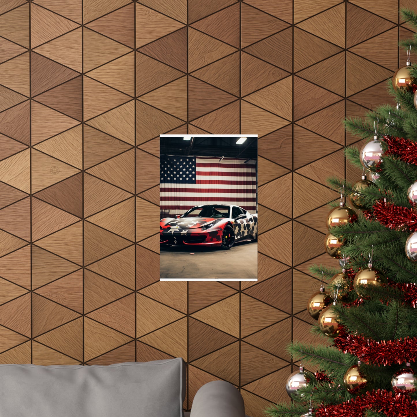 Premium Matte Vertical Posters American Flag Farrari 1