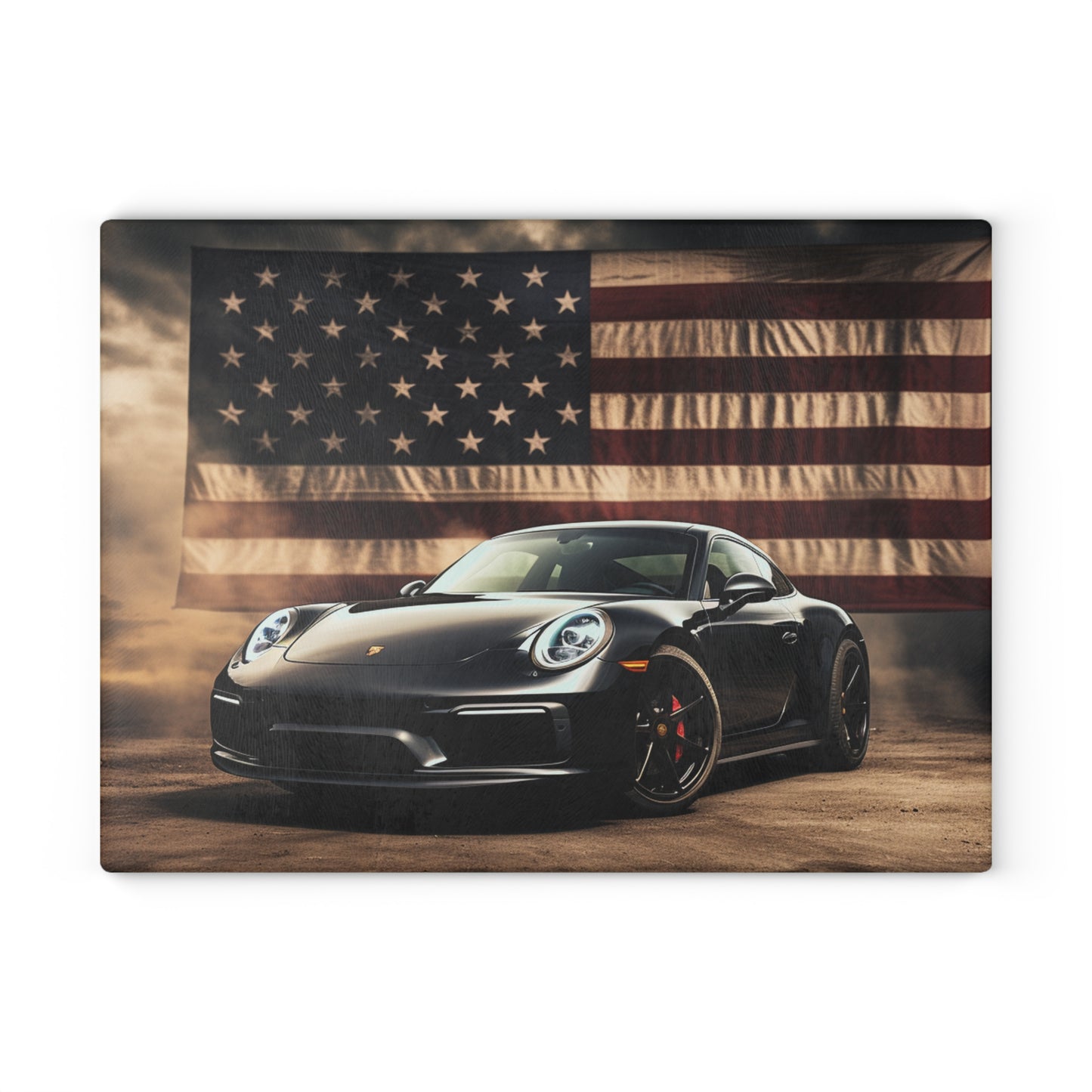 Glass Cutting Board American Flag Background Porsche 4