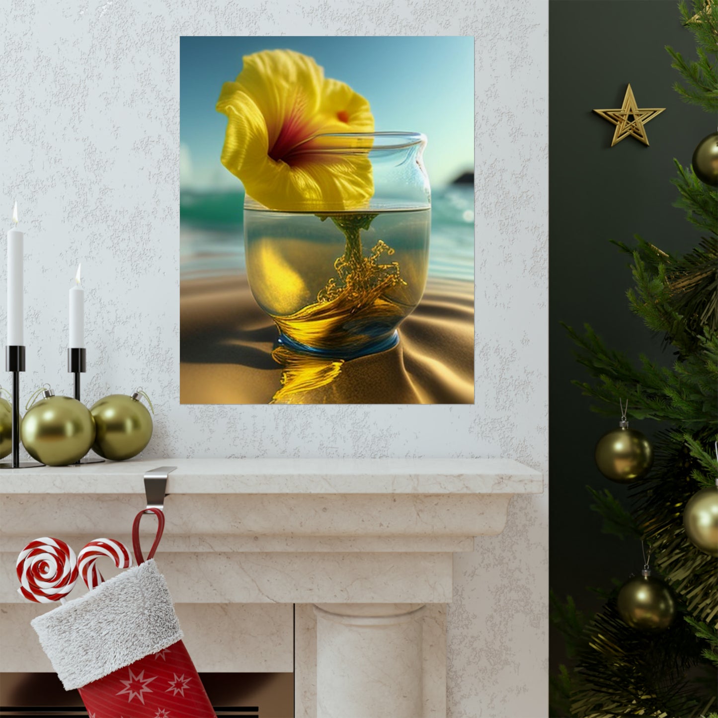 Premium Matte Vertical Posters Yellow Hibiscus glass 1