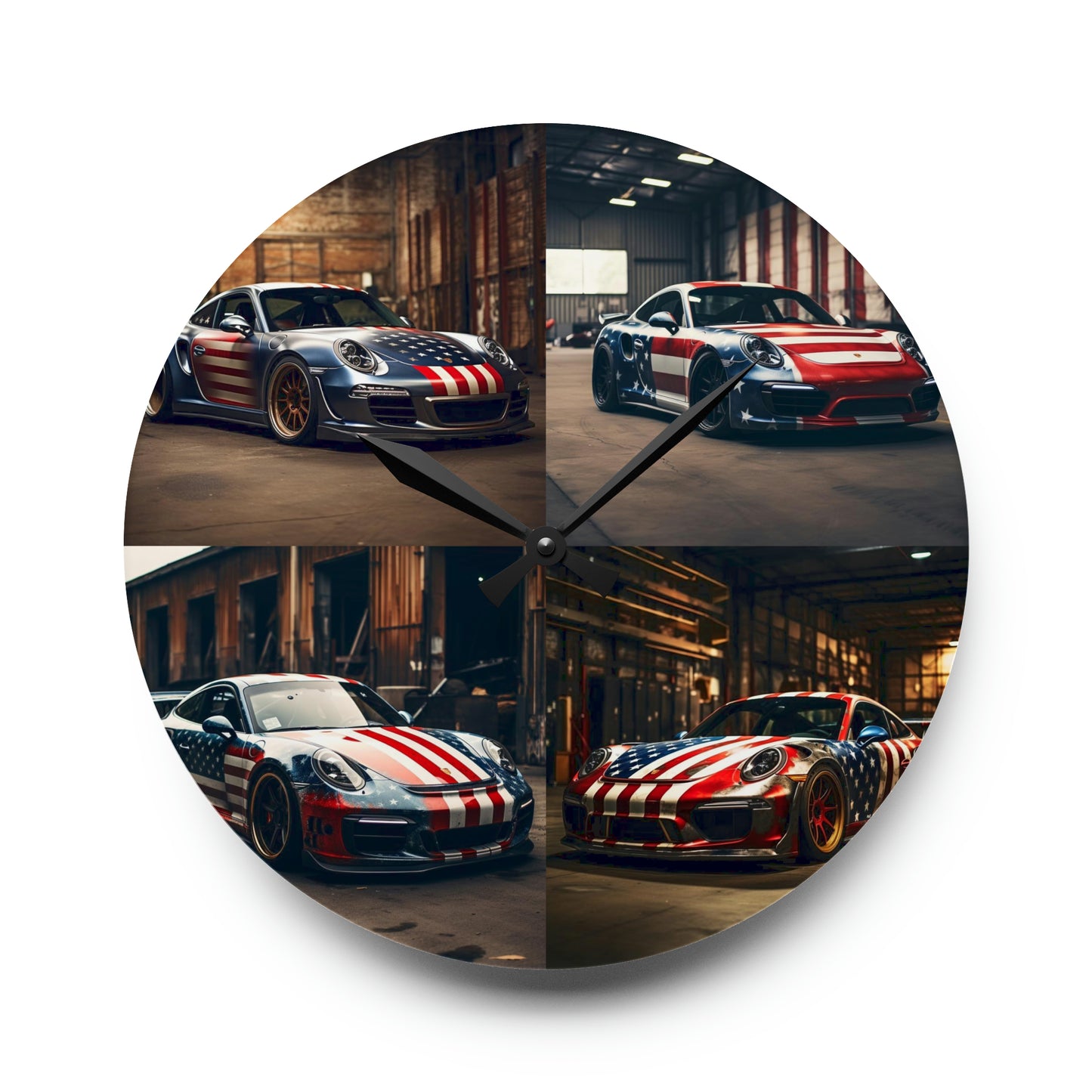 Acrylic Wall Clock American Flag Porsche 5