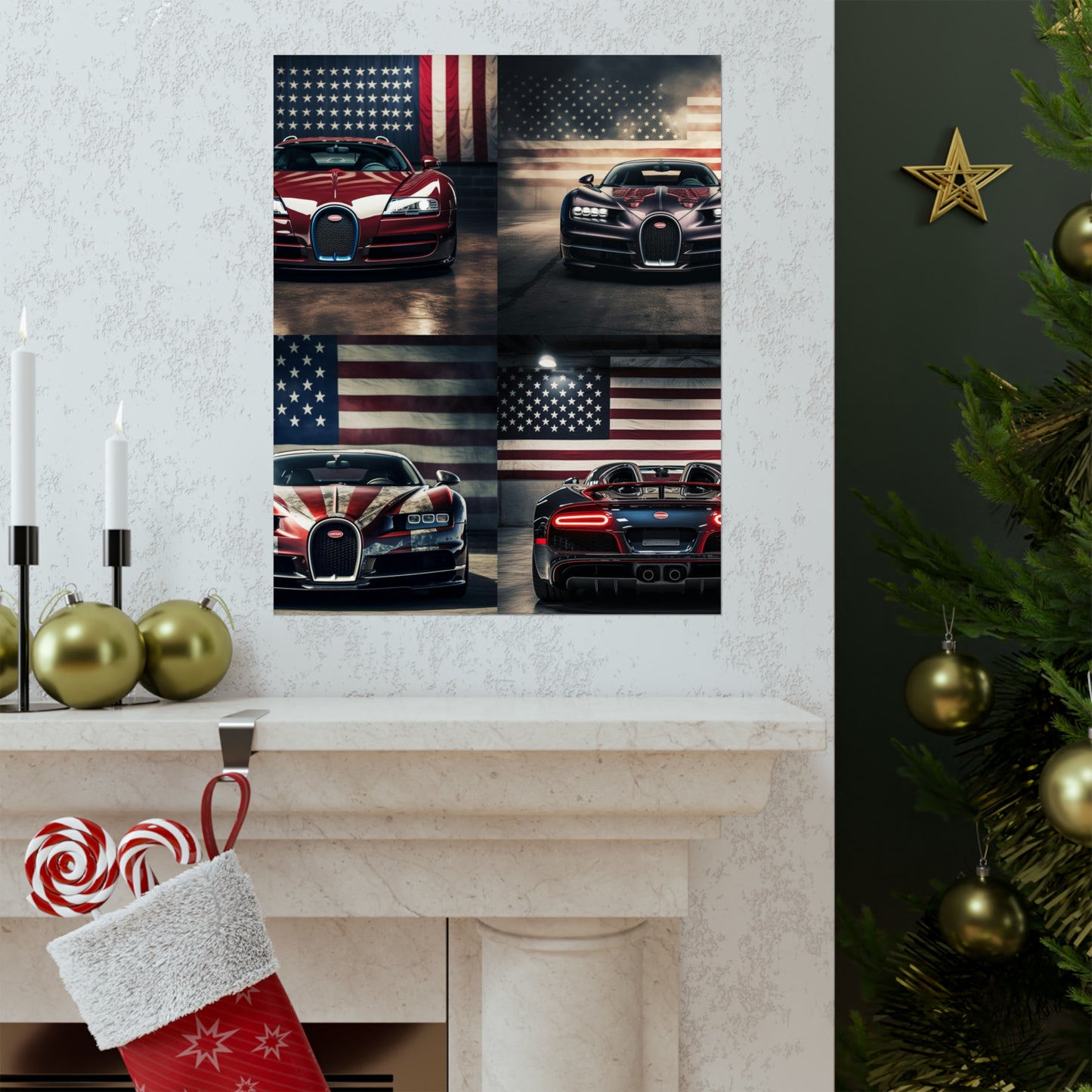 Premium Matte Vertical Posters American Flag Background Bugatti 5