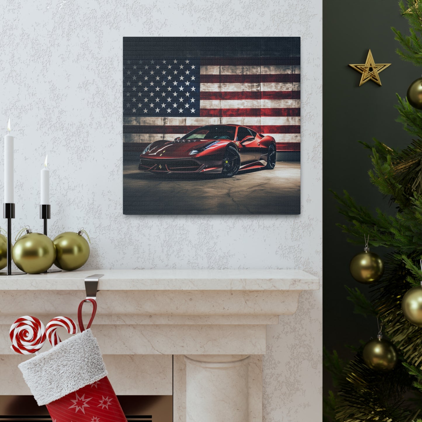 Canvas Gallery Wraps American Flag Background Ferrari 4