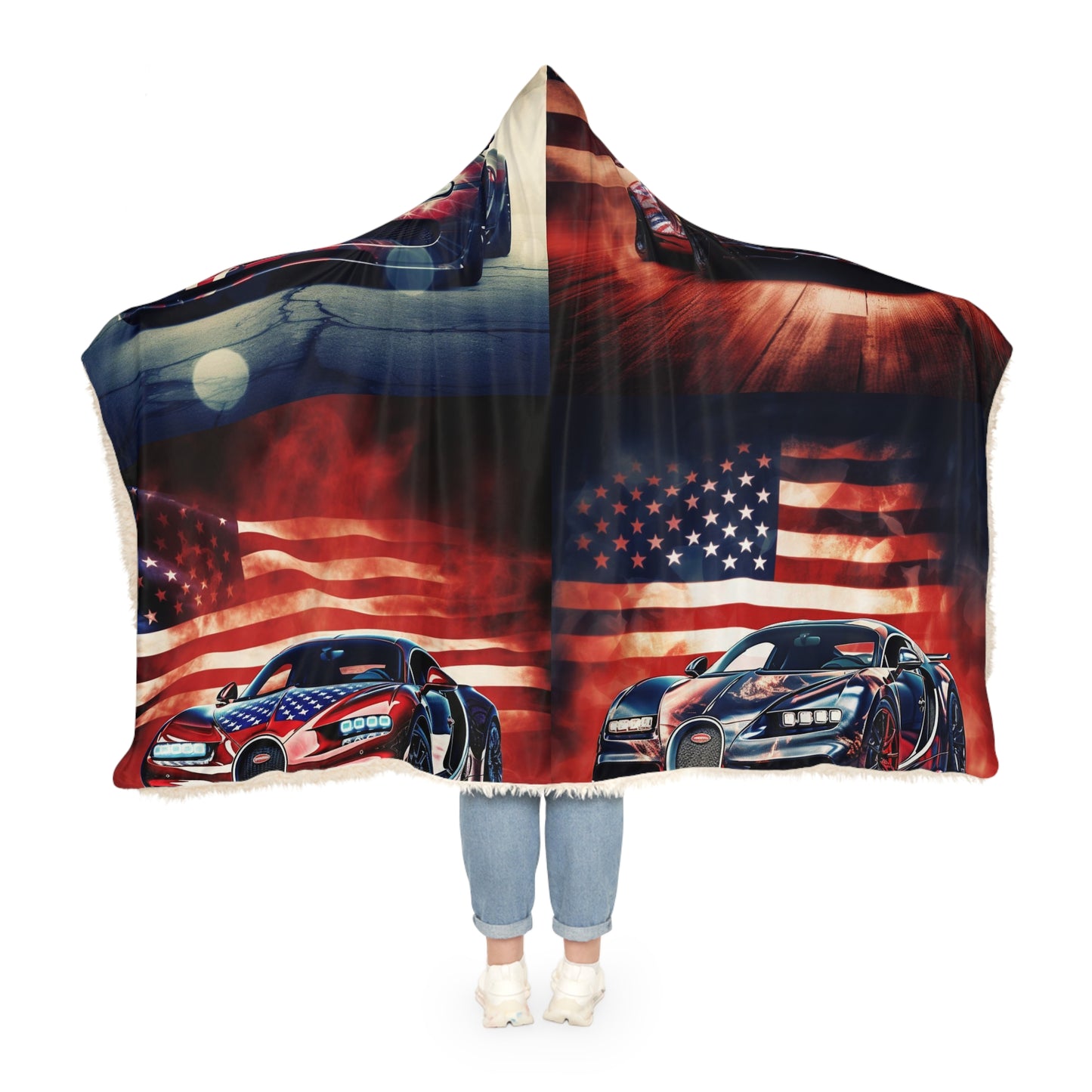 Snuggle Hooded Blanket Abstract American Flag Background Bugatti 5