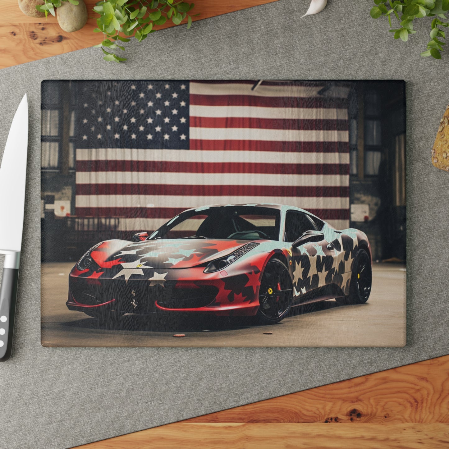 Glass Cutting Board American Flag Farrari 1