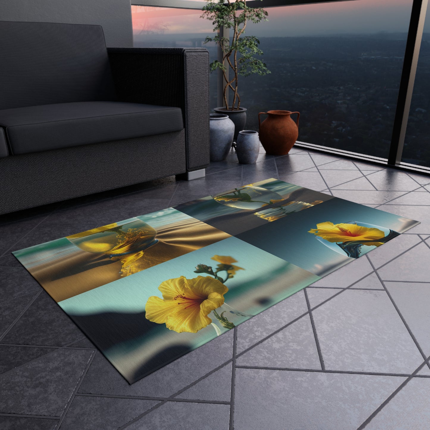 Outdoor Rug  Yellow Hibiscus glass 5