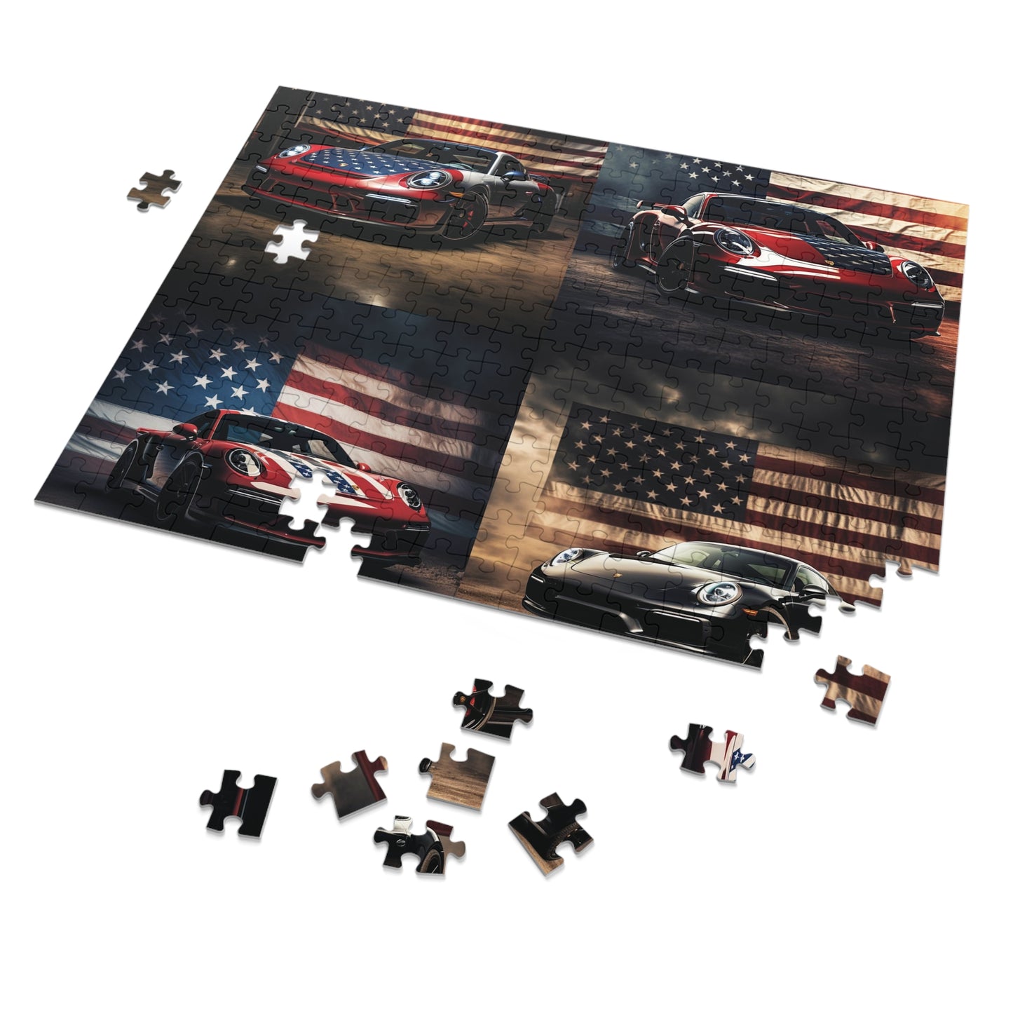 Jigsaw Puzzle (30, 110, 252, 500,1000-Piece) American Flag Background Porsche 5