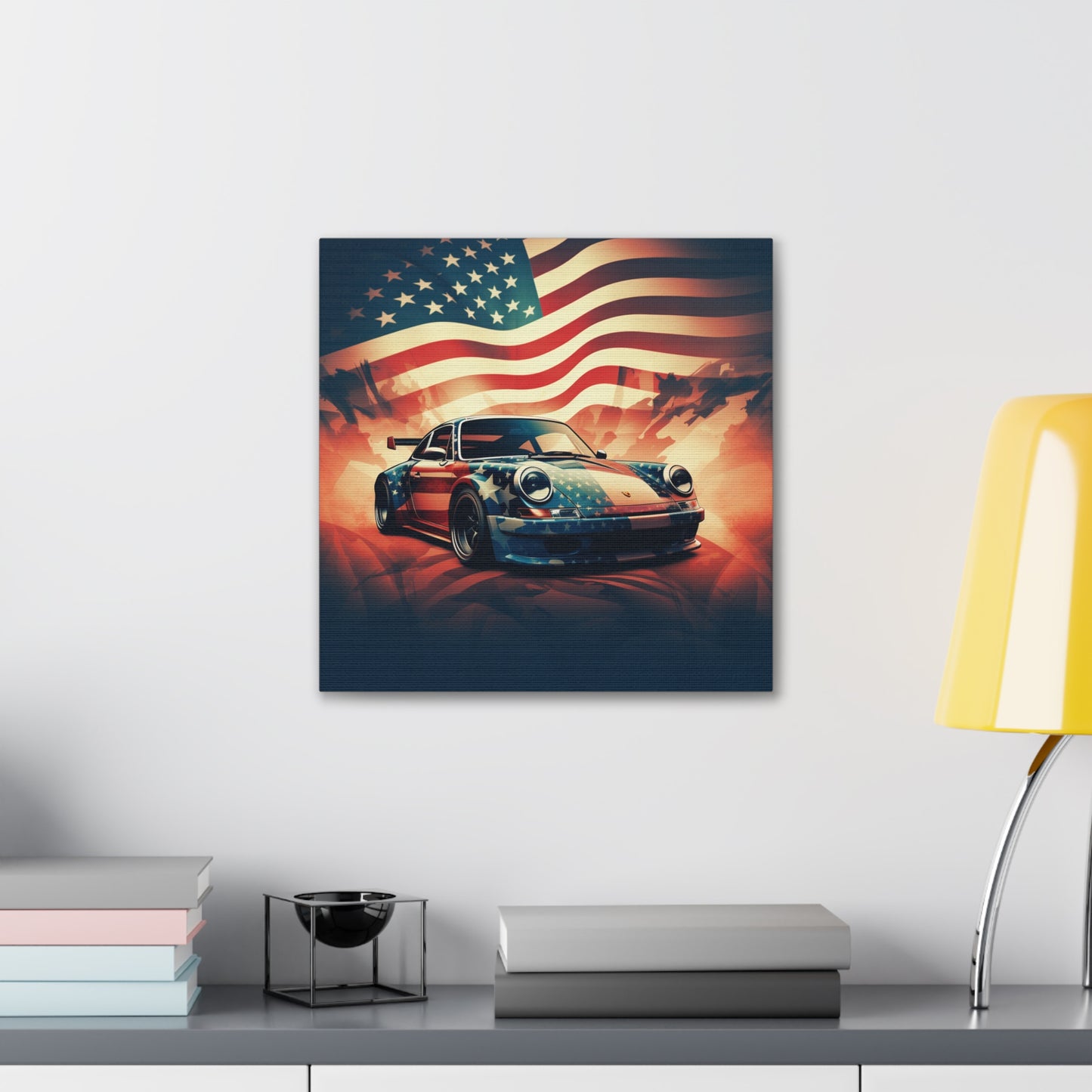 Canvas Gallery Wraps Abstract American Flag Background Porsche 4