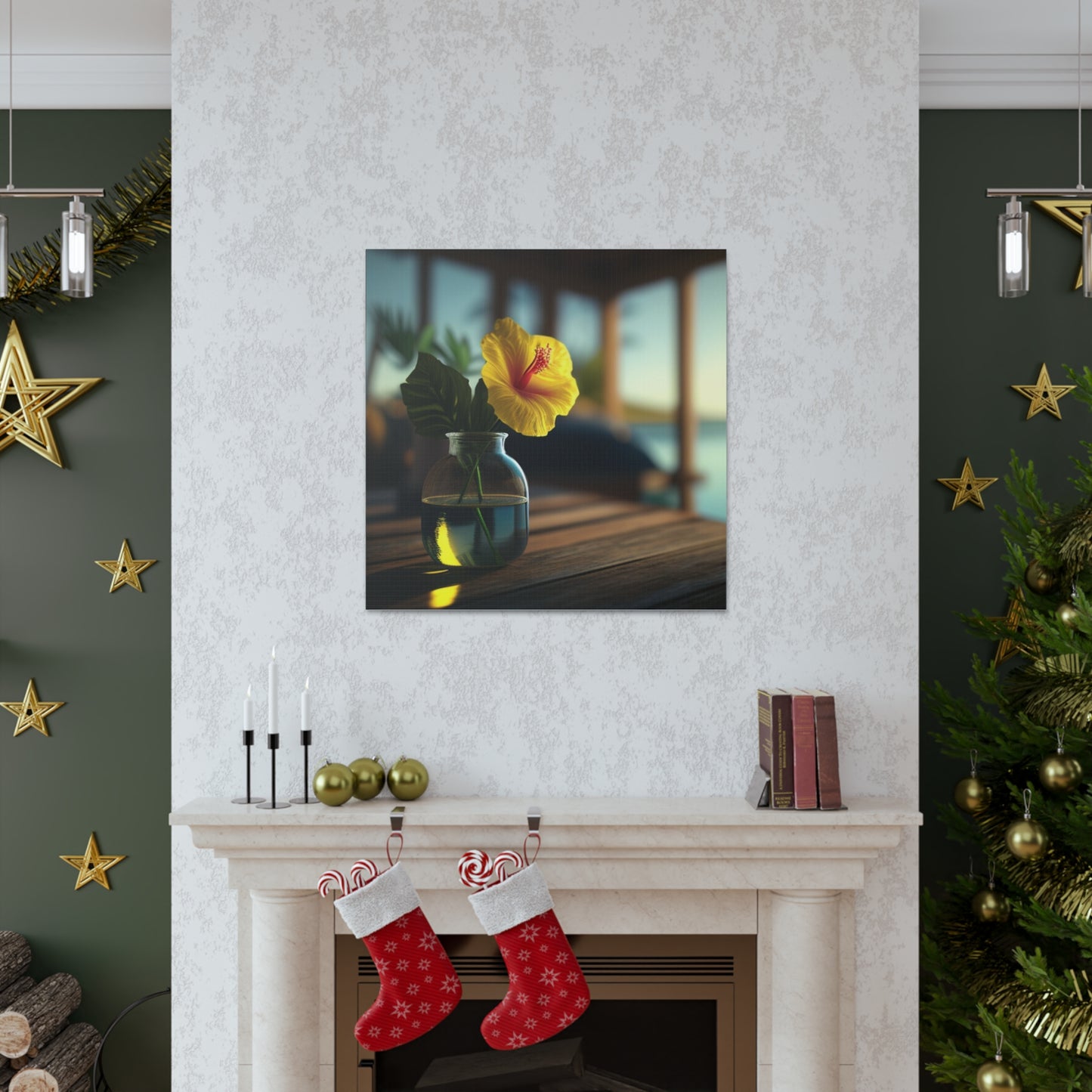 Canvas Gallery Wraps Yellow Hibiscus Wood 2