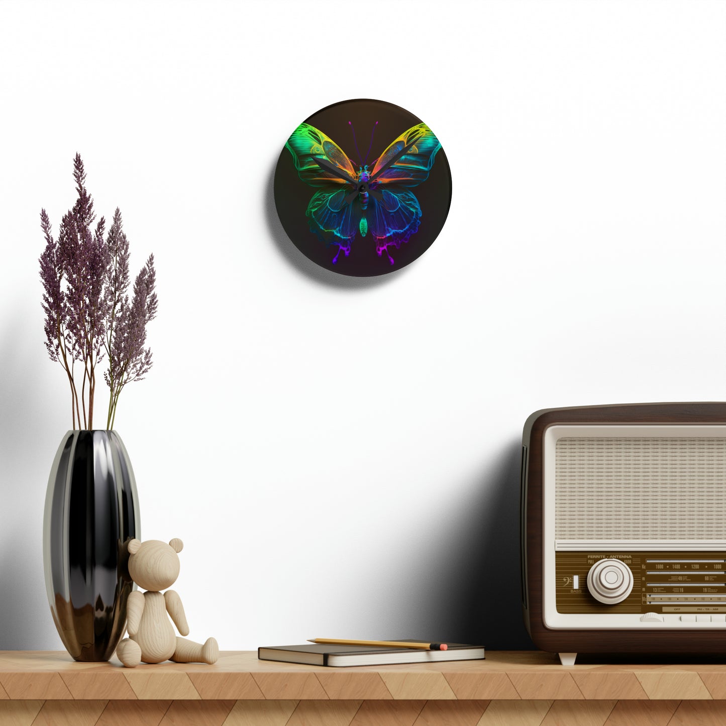 Acrylic Wall Clock Raw Hyper Color Butterfly 3