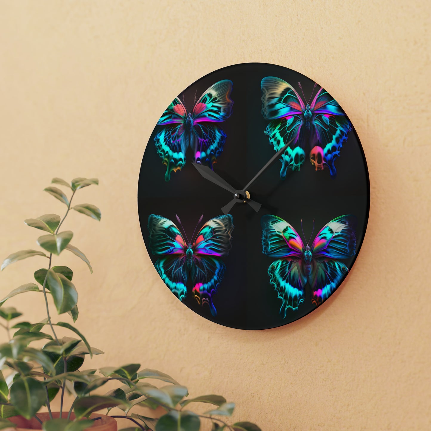 Acrylic Wall Clock Neon Butterfly Fusion 5