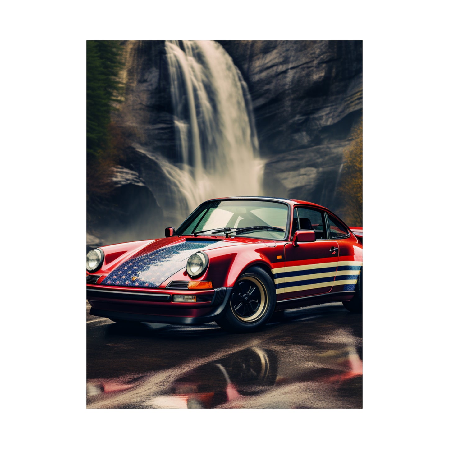 Premium Matte Vertical Posters American Flag Porsche Abstract 1