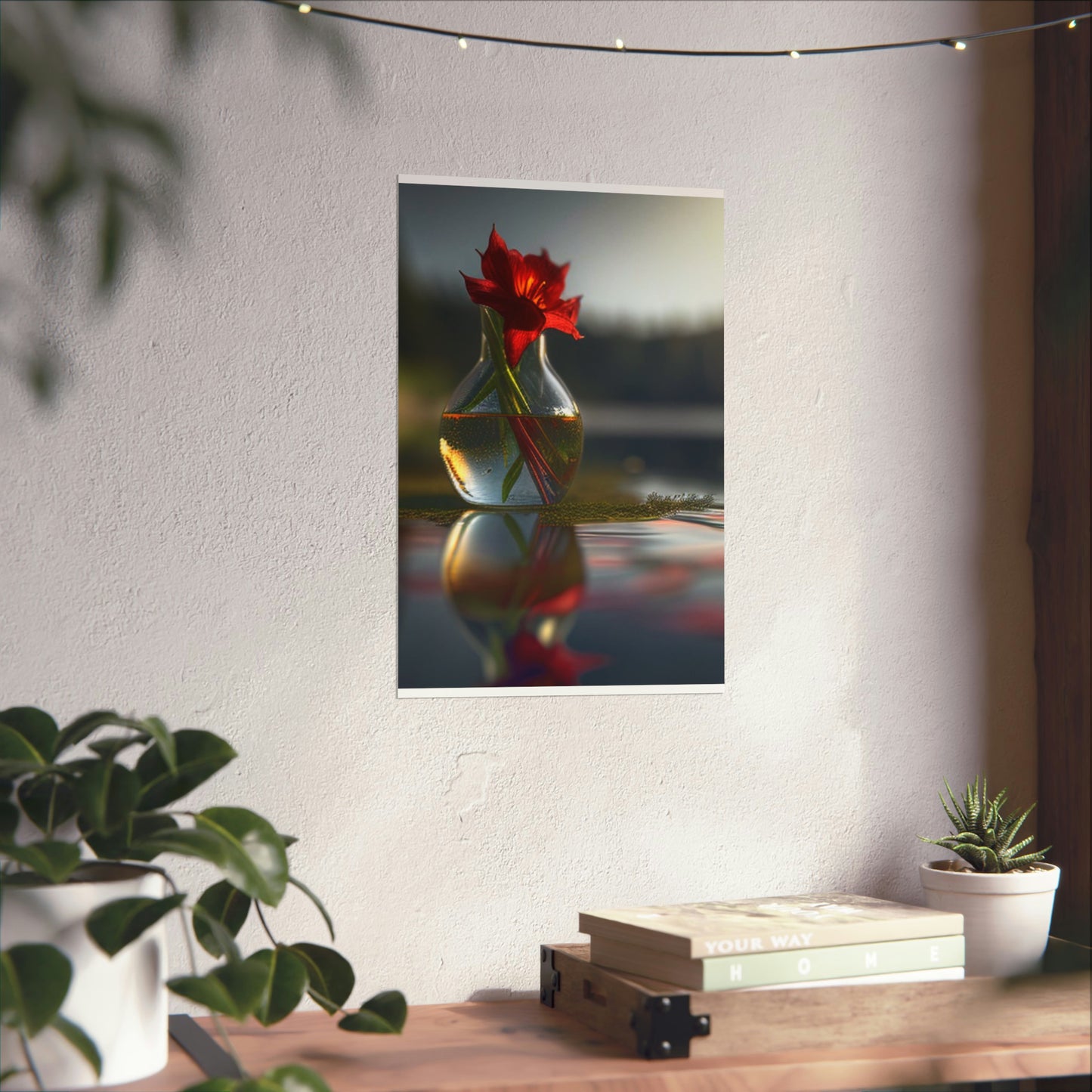 Premium Matte Vertical Posters Red Lily in a Glass vase 3