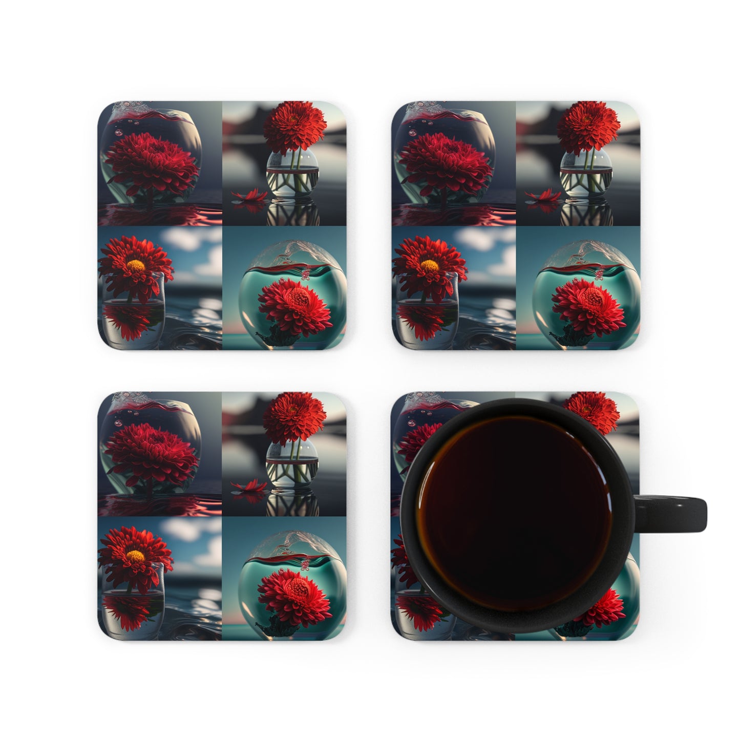 Corkwood Coaster Set Chrysanthemum 5