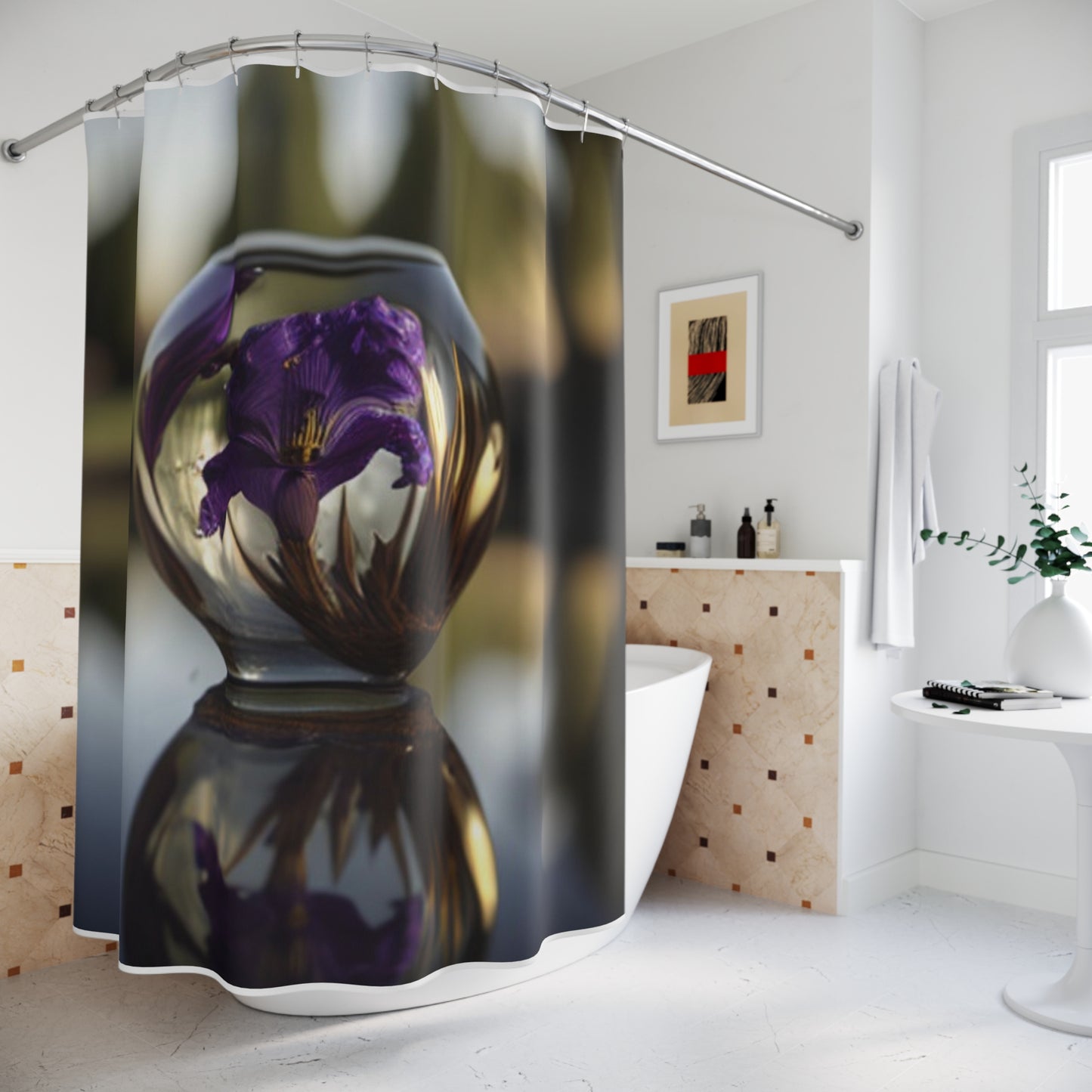 Polyester Shower Curtain Purple Iris in a vase 2
