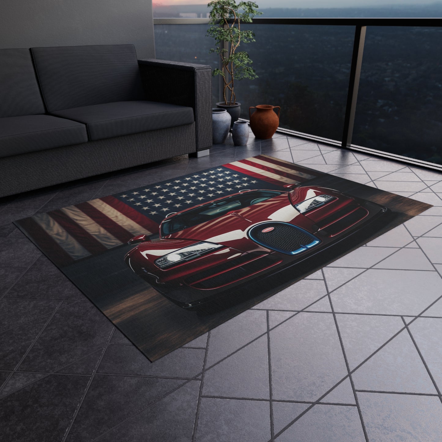 Outdoor Rug  American Flag Background Bugatti 1
