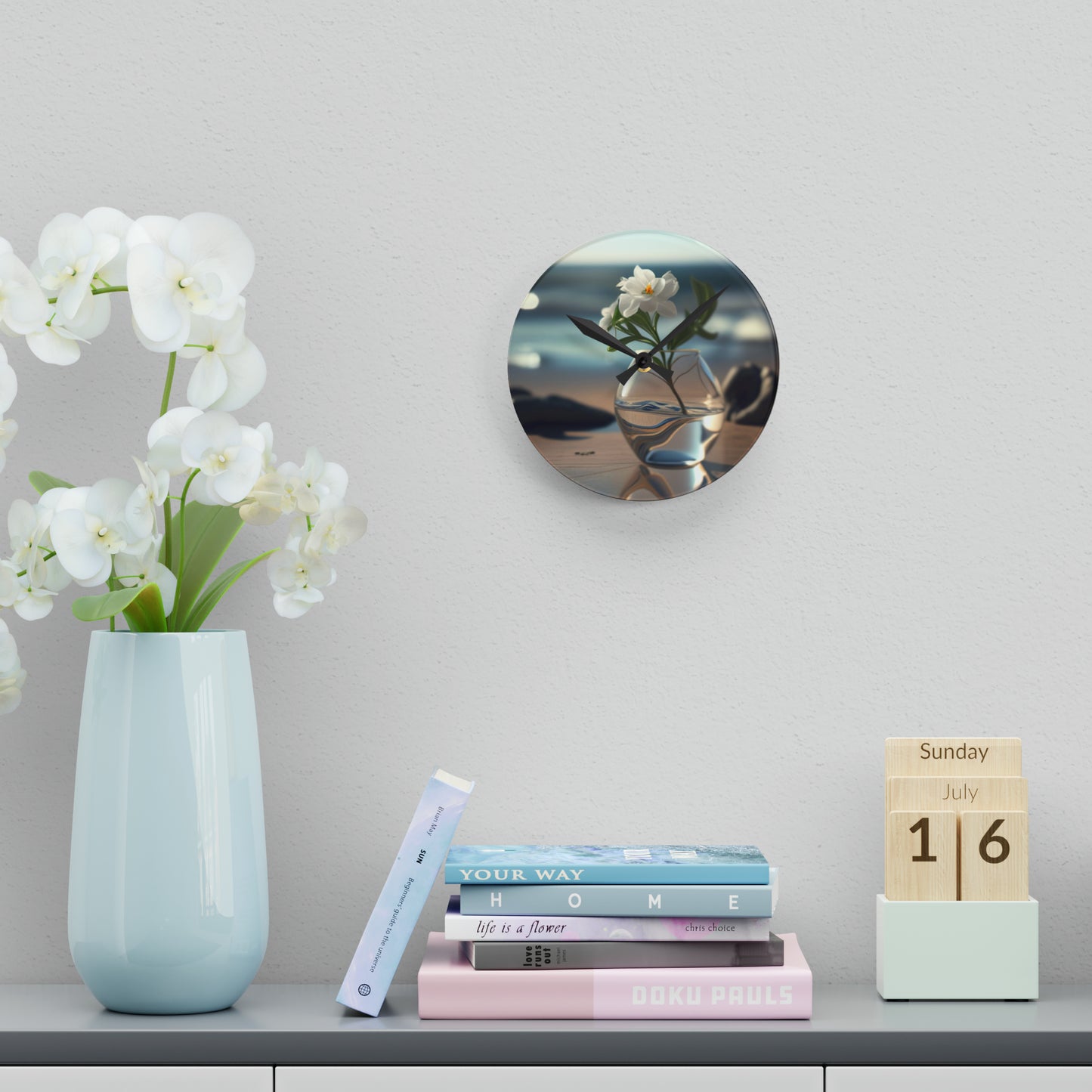 Acrylic Wall Clock Jasmine glass vase 3