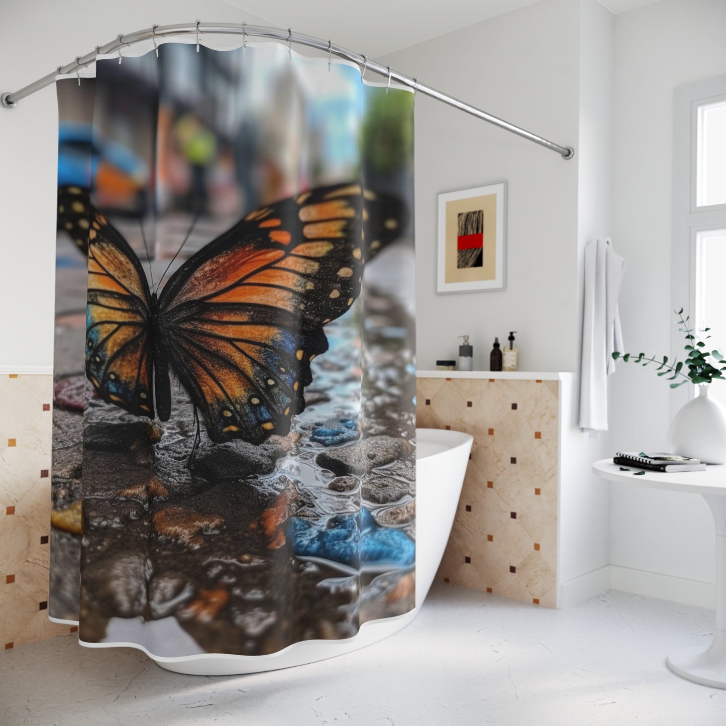 Polyester Shower Curtain Water Butterfly Street 4