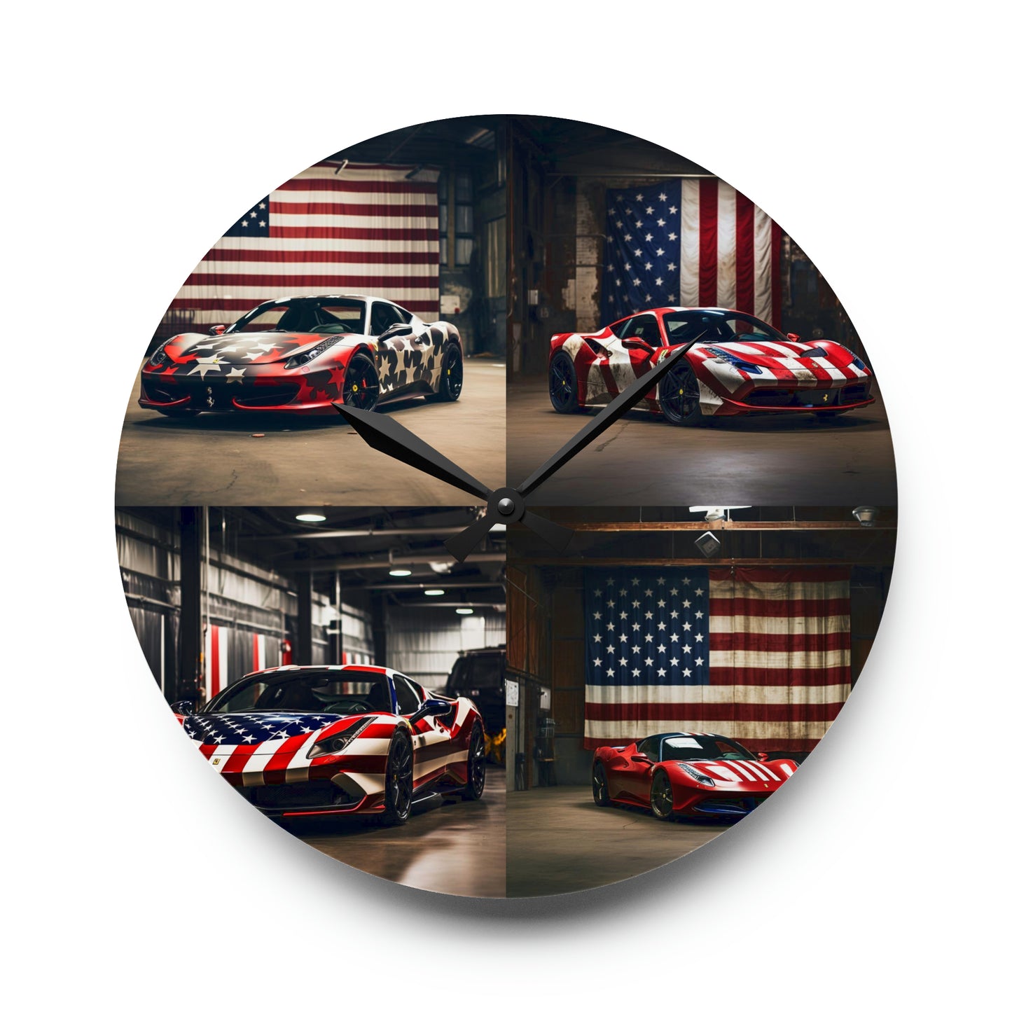 Acrylic Wall Clock American Flag Farrari 5