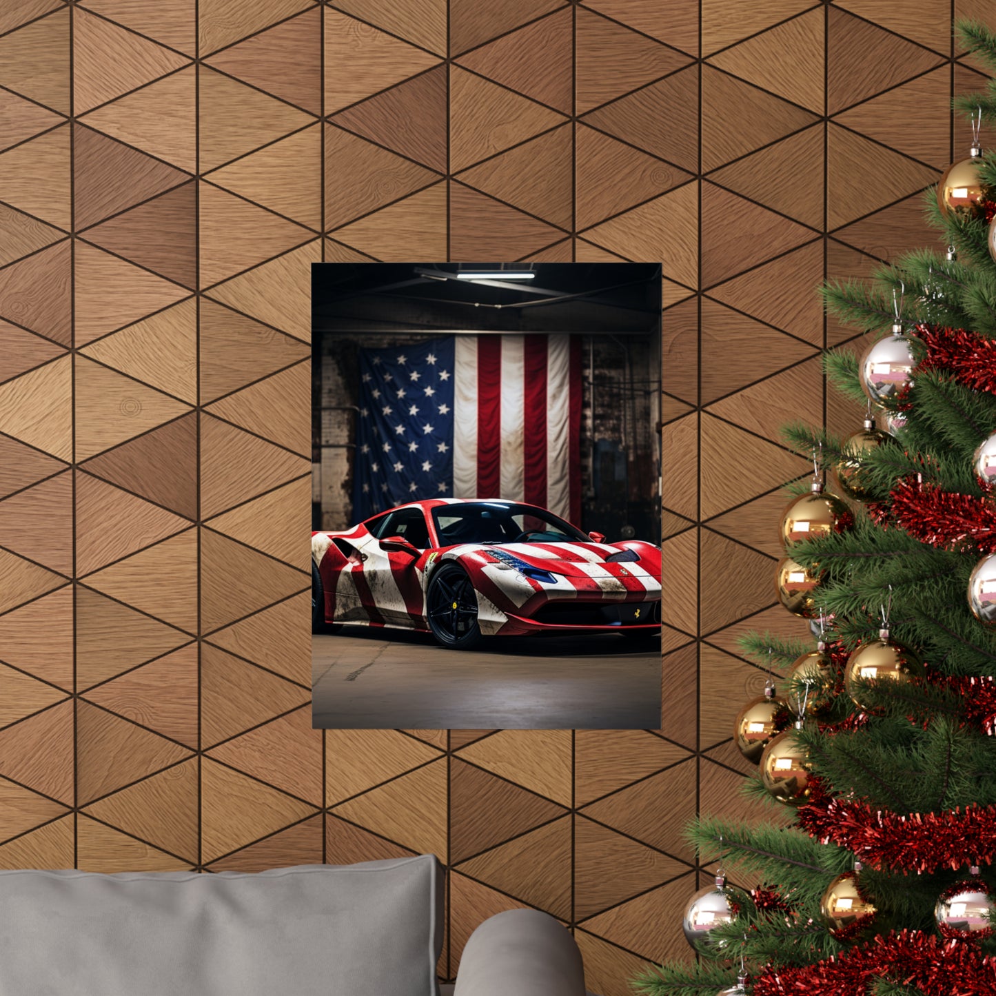 Premium Matte Vertical Posters American Flag Farrari 2