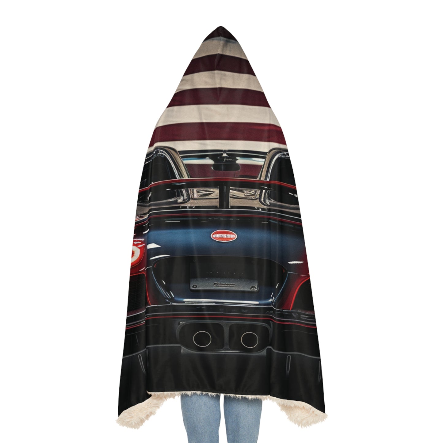 Snuggle Hooded Blanket American Flag Background Bugatti 4