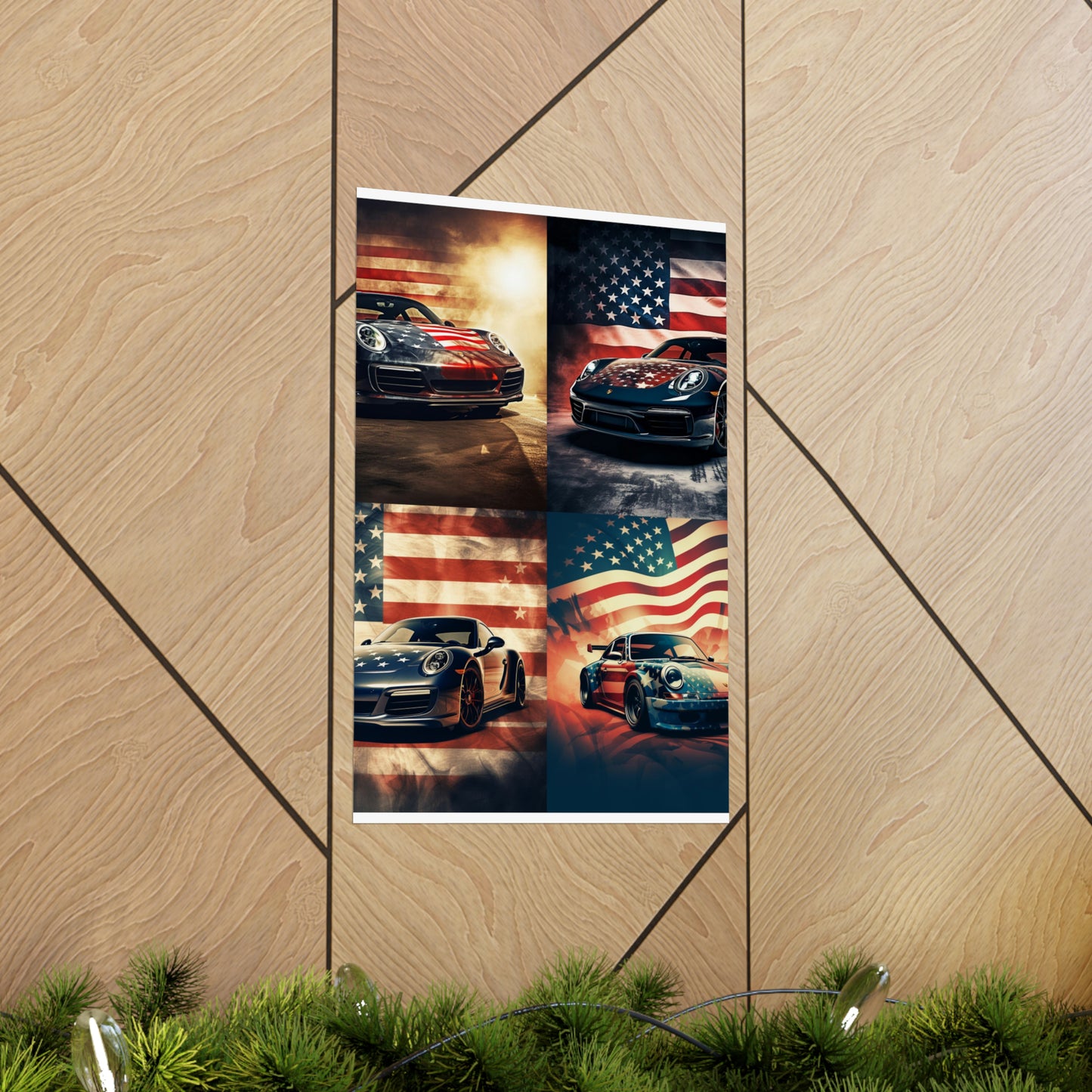 Premium Matte Vertical Posters Abstract American Flag Background Porsche 5