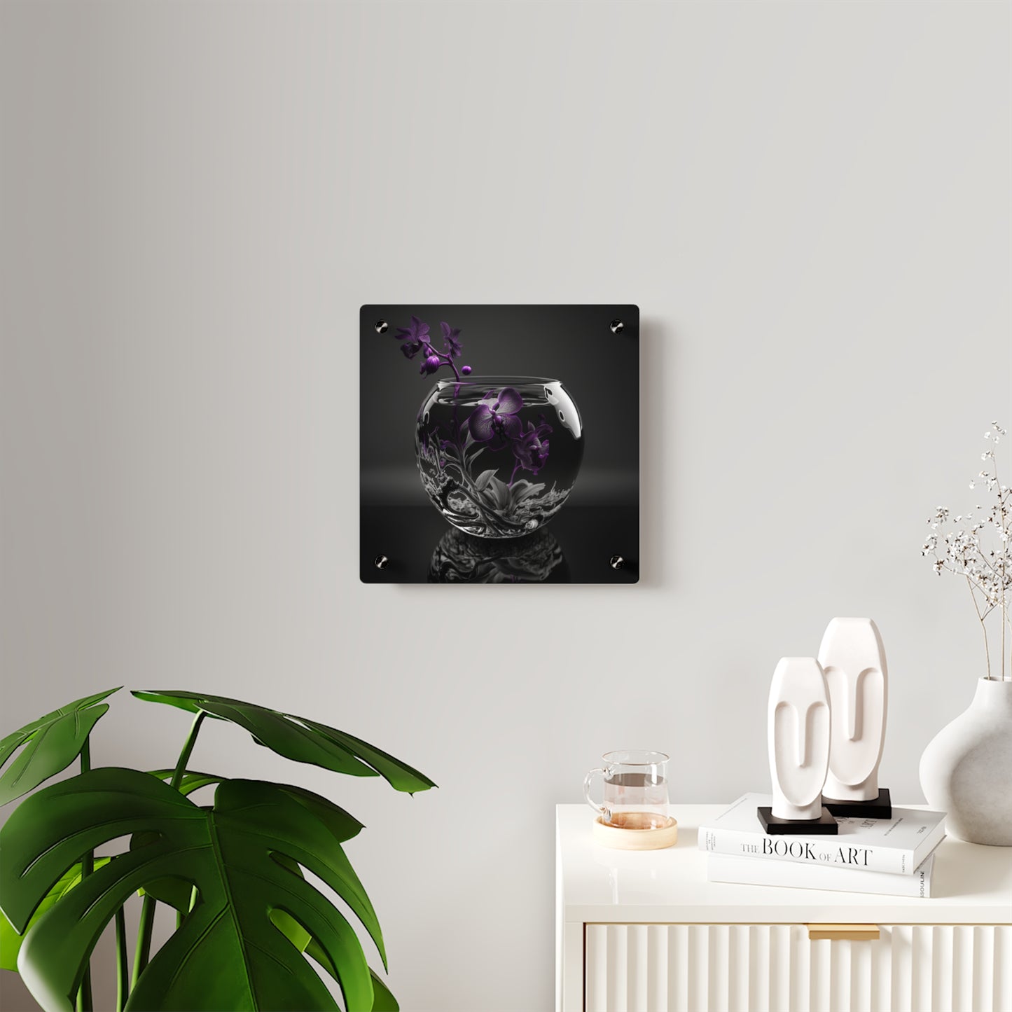 Acrylic Wall Art Panels Purple Orchid Glass vase 3