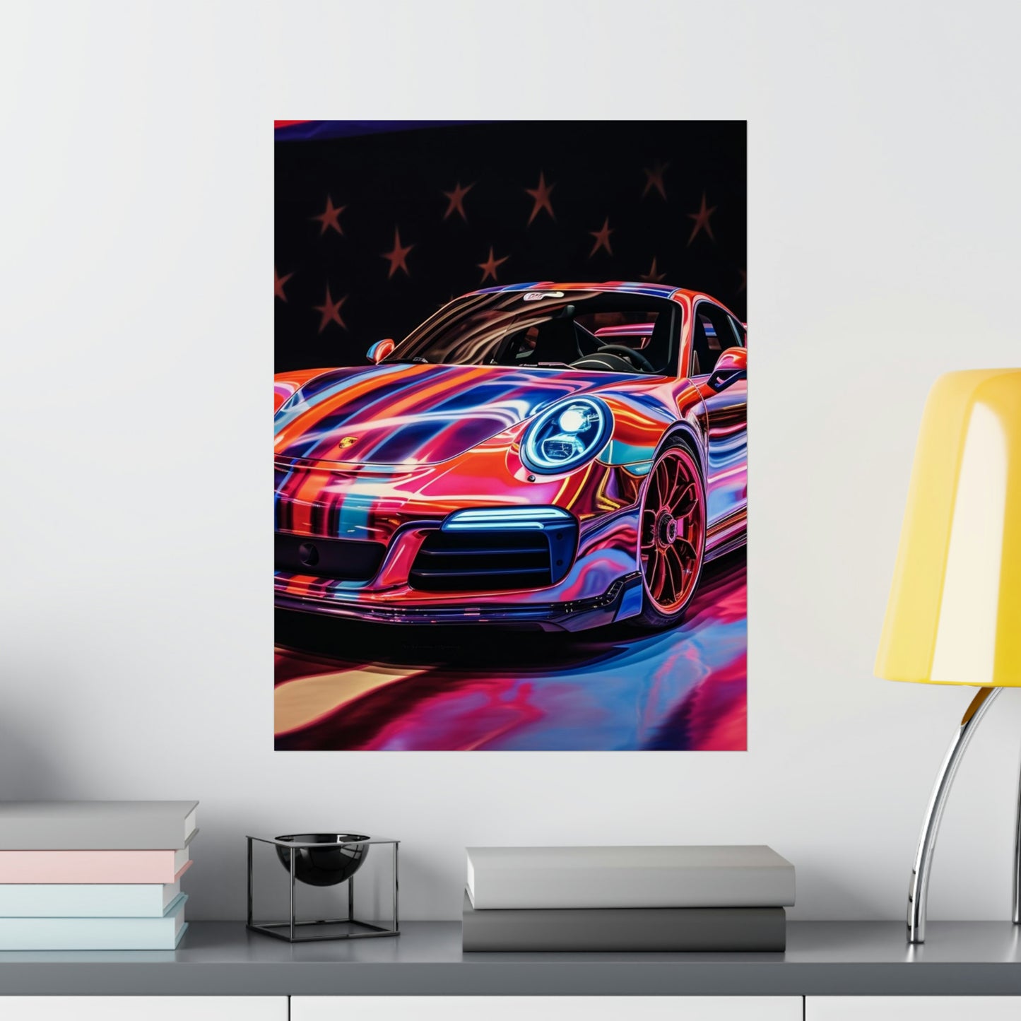 Premium Matte Vertical Posters American Flag Colored Porsche 3