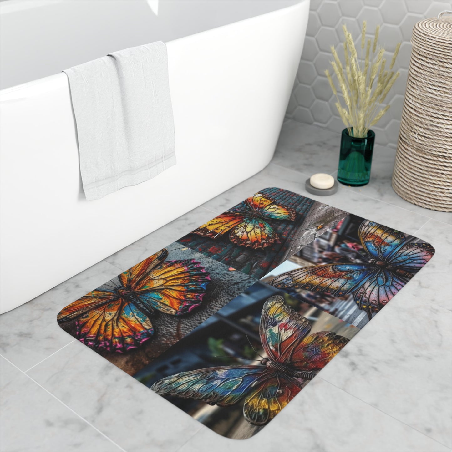 Memory Foam Bath Mat Liquid Street Butterfly 5