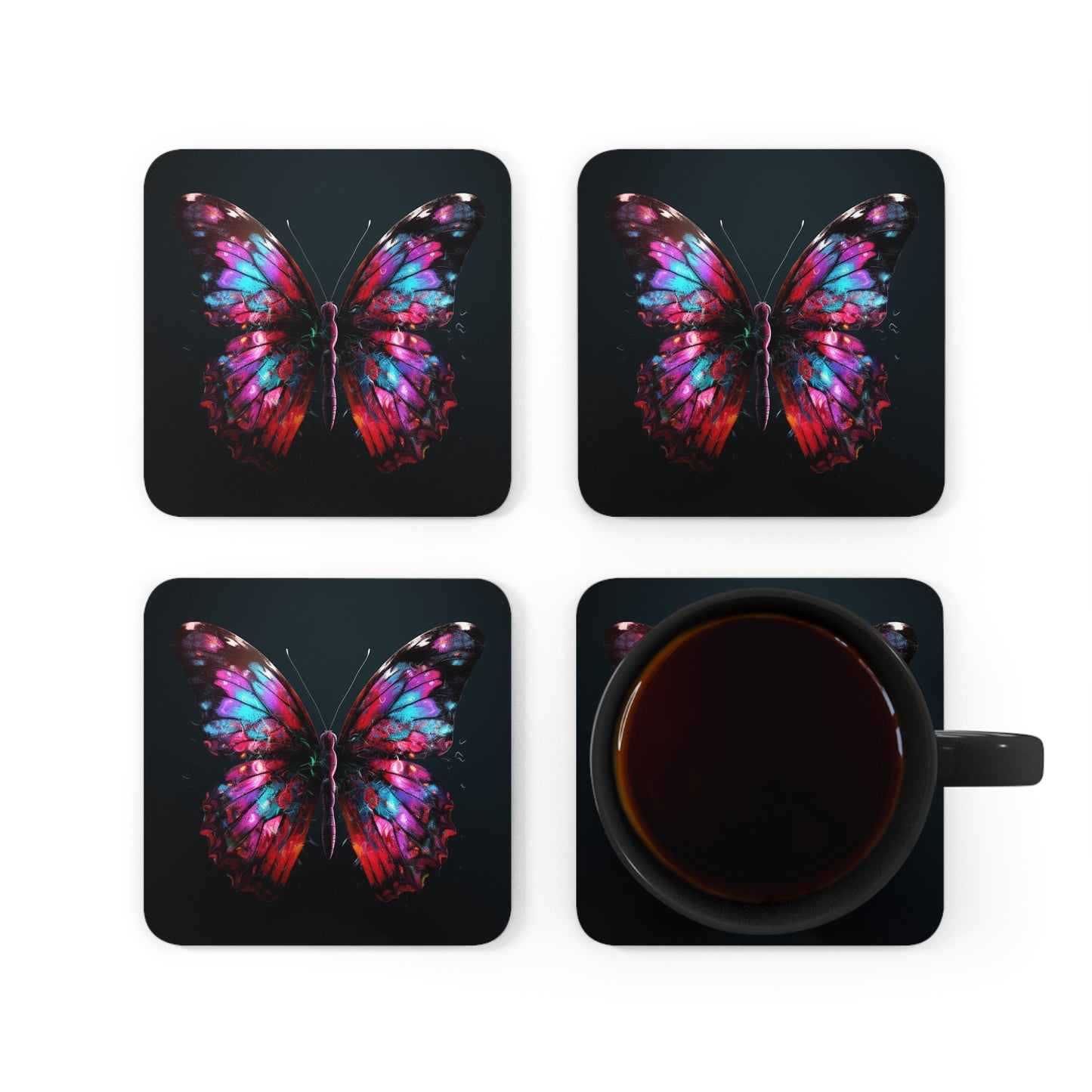 Corkwood Coaster Set Hyper Colorful Butterfly Macro 3