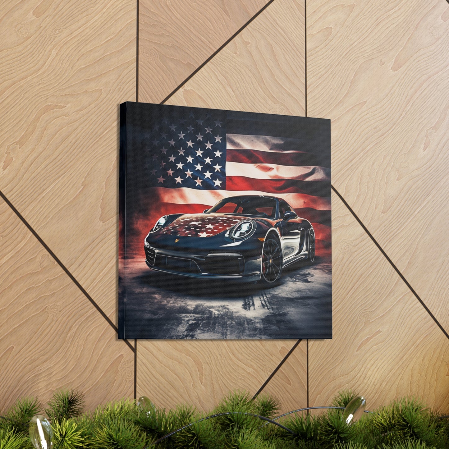 Canvas Gallery Wraps Abstract American Flag Background Porsche 2