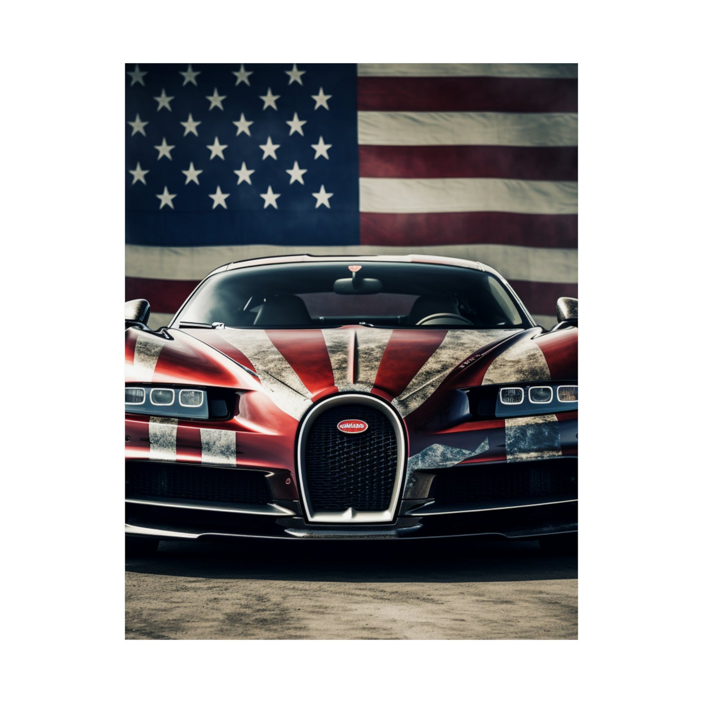 Premium Matte Vertical Posters American Flag Background Bugatti 3