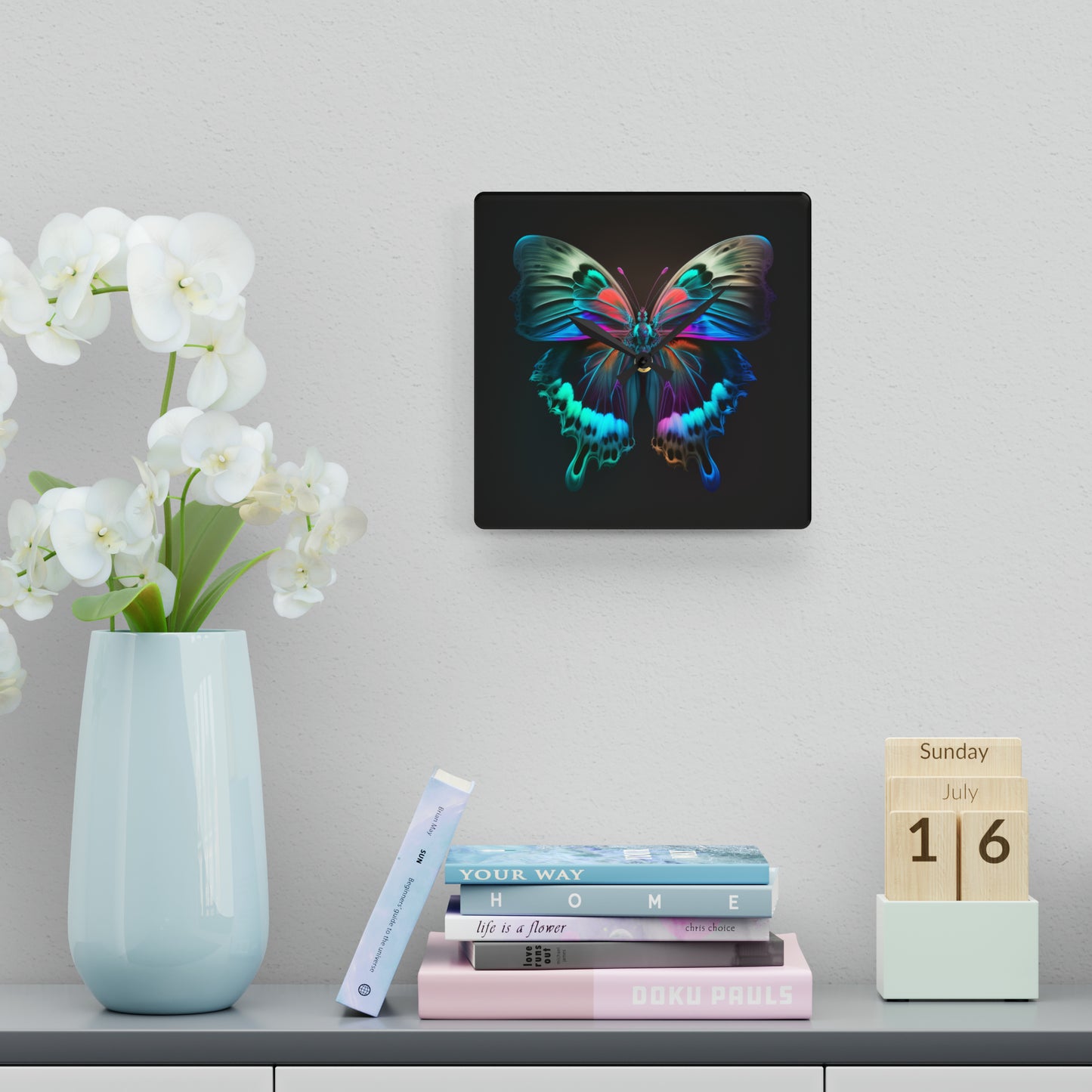 Acrylic Wall Clock Raw Hyper Color Butterfly 2