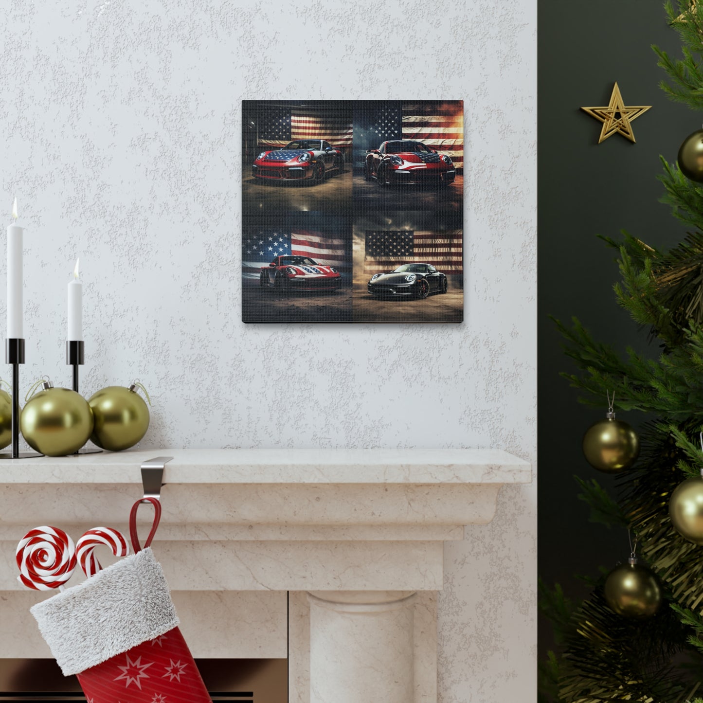 Canvas Gallery Wraps American Flag Background Porsche 5