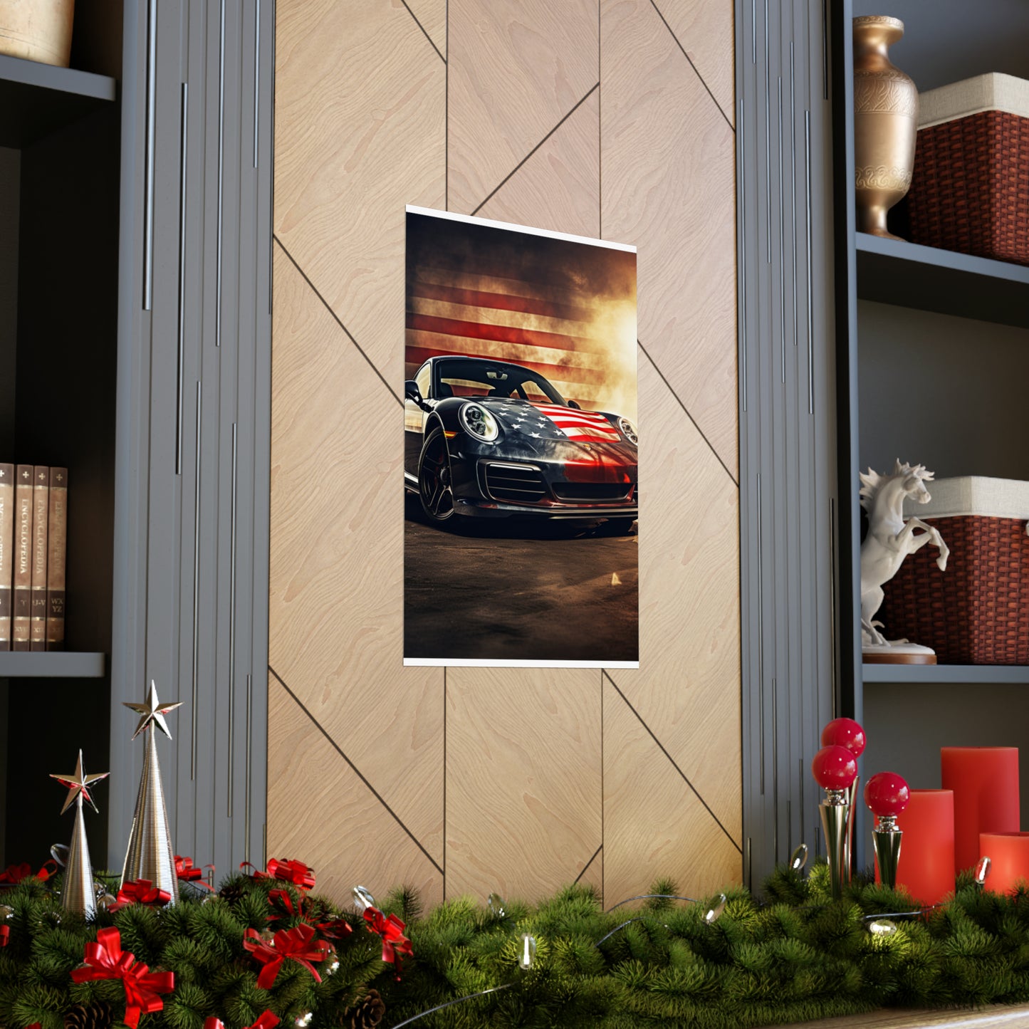Premium Matte Vertical Posters Abstract American Flag Background Porsche 1