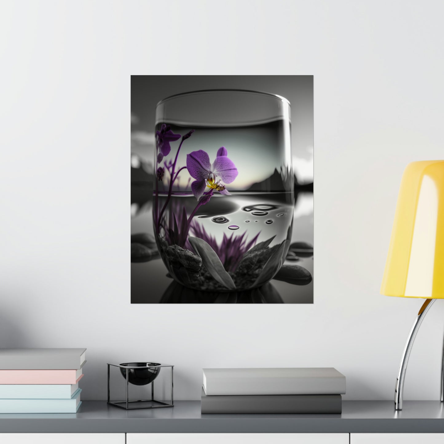 Premium Matte Vertical Posters Purple Orchid Glass vase 2