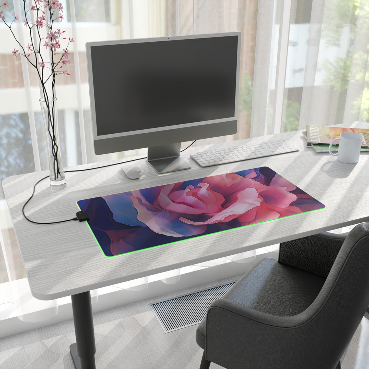 LED Gaming Mouse Pad Pink & Blue Tulip Rose 1