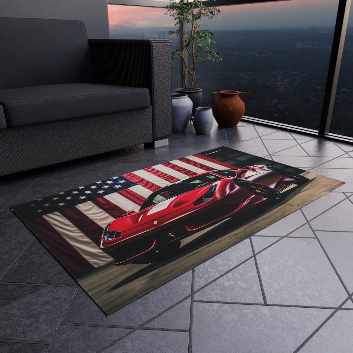 Outdoor Rug  American Flag Background Ferrari 3