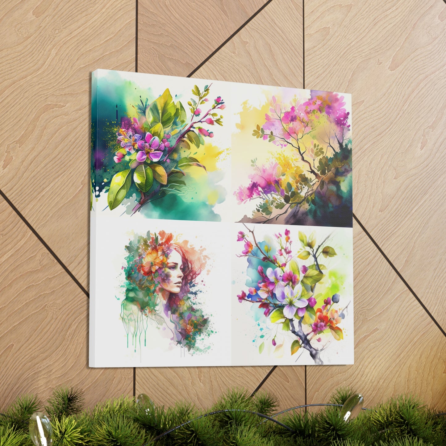 Canvas Gallery Wraps Mother Nature Bright Spring Colors Realistic Watercolor 5