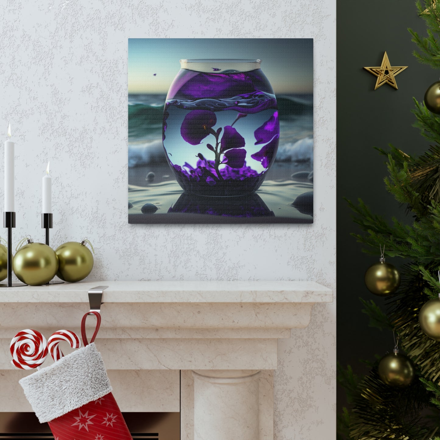 Canvas Gallery Wraps Purple Sweet pea in a vase 4
