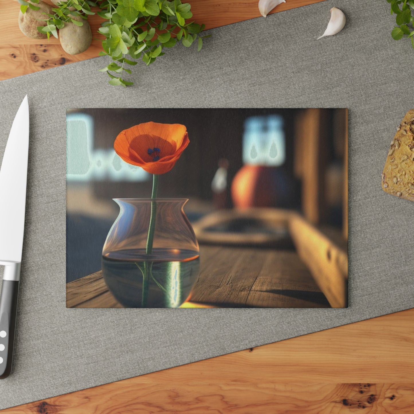 Glass Cutting Board Poppy in a Glass Vase 2