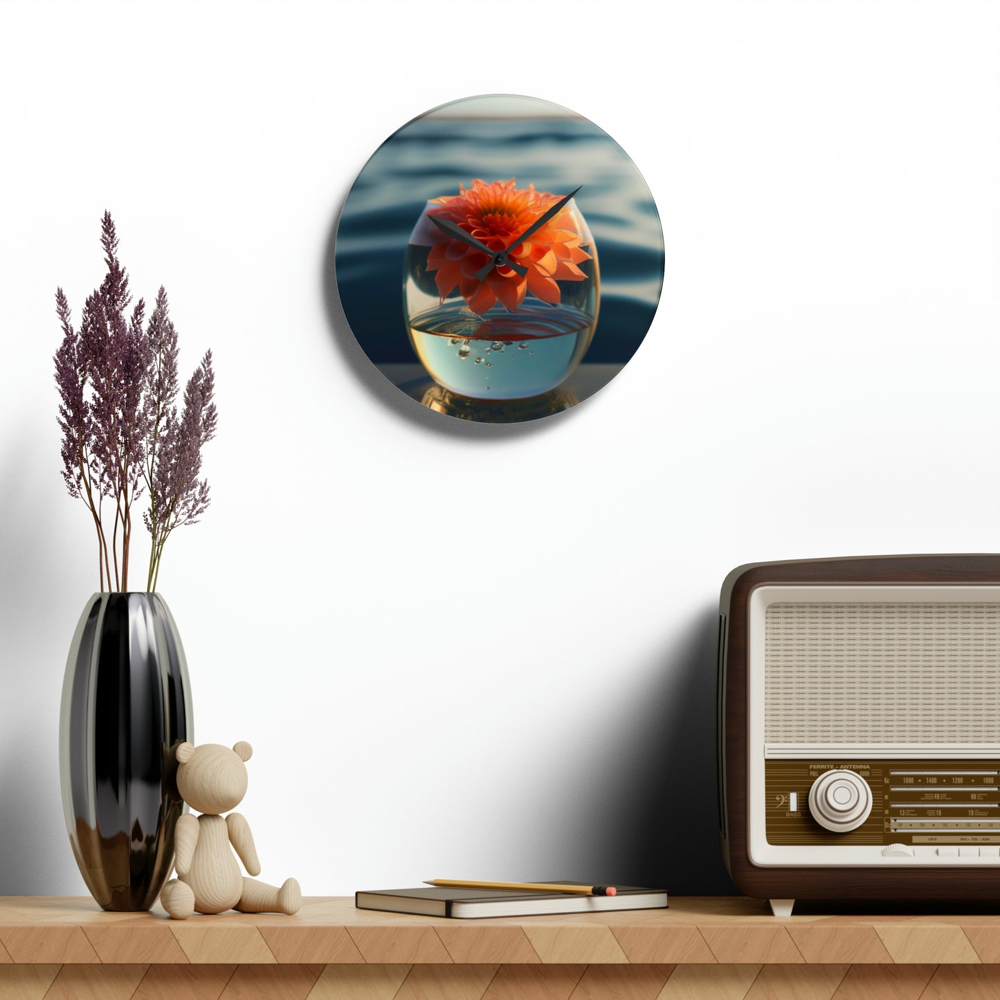 Acrylic Wall Clock Dahlia Orange 2