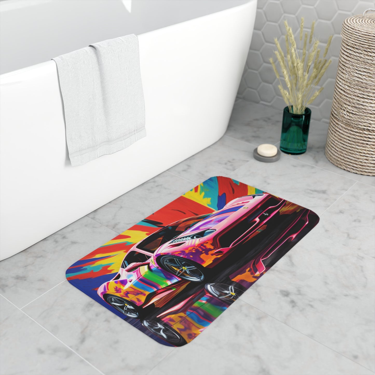 Memory Foam Bath Mat Hyper Colorfull Ferrari 3