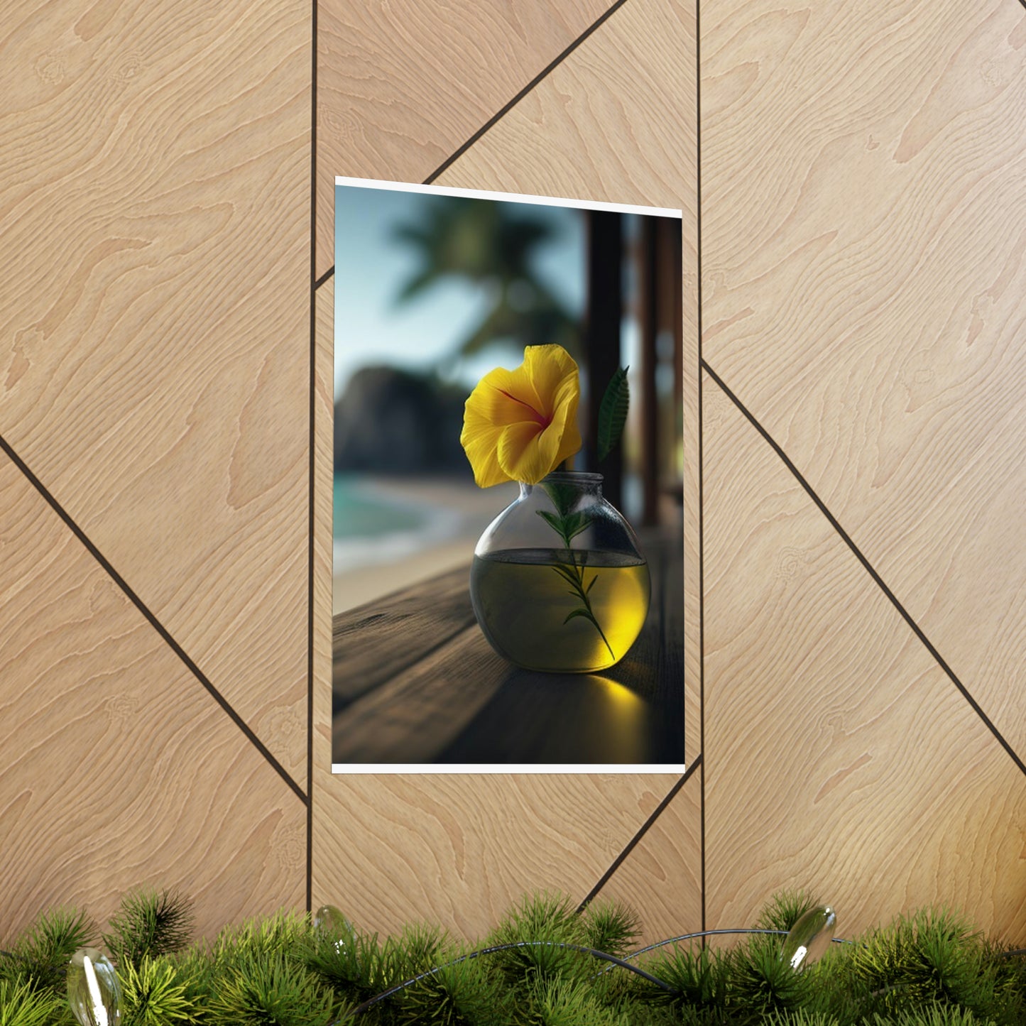 Premium Matte Vertical Posters Yellow Hibiscus Wood 3