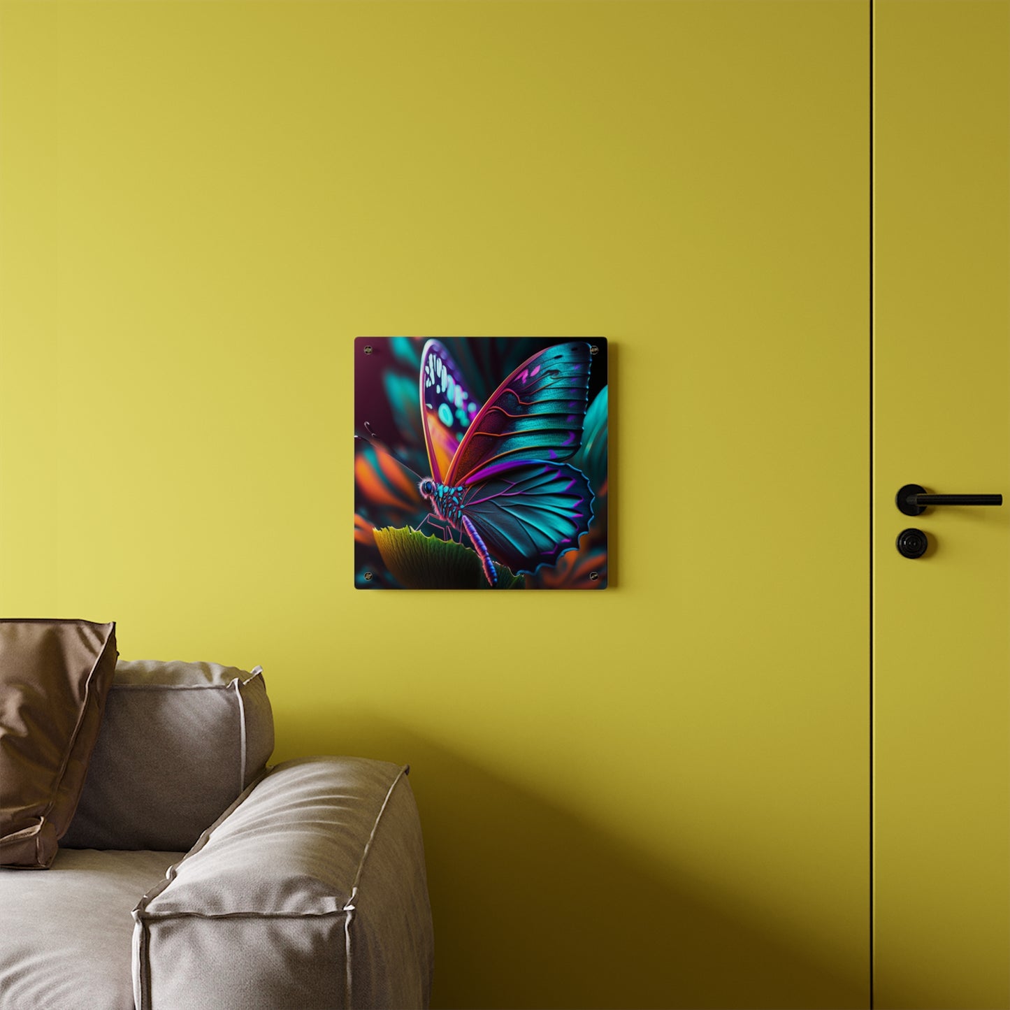 Acrylic Wall Art Panels Neon Butterfly Macro 1