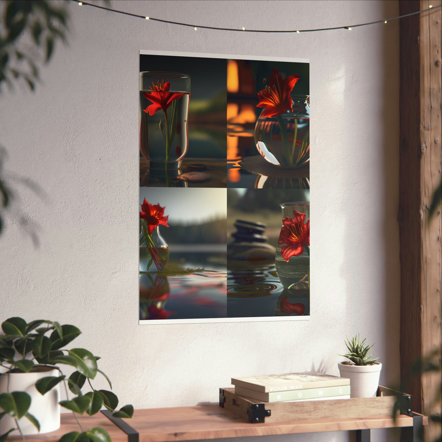 Premium Matte Vertical Posters Red Lily in a Glass vase 5