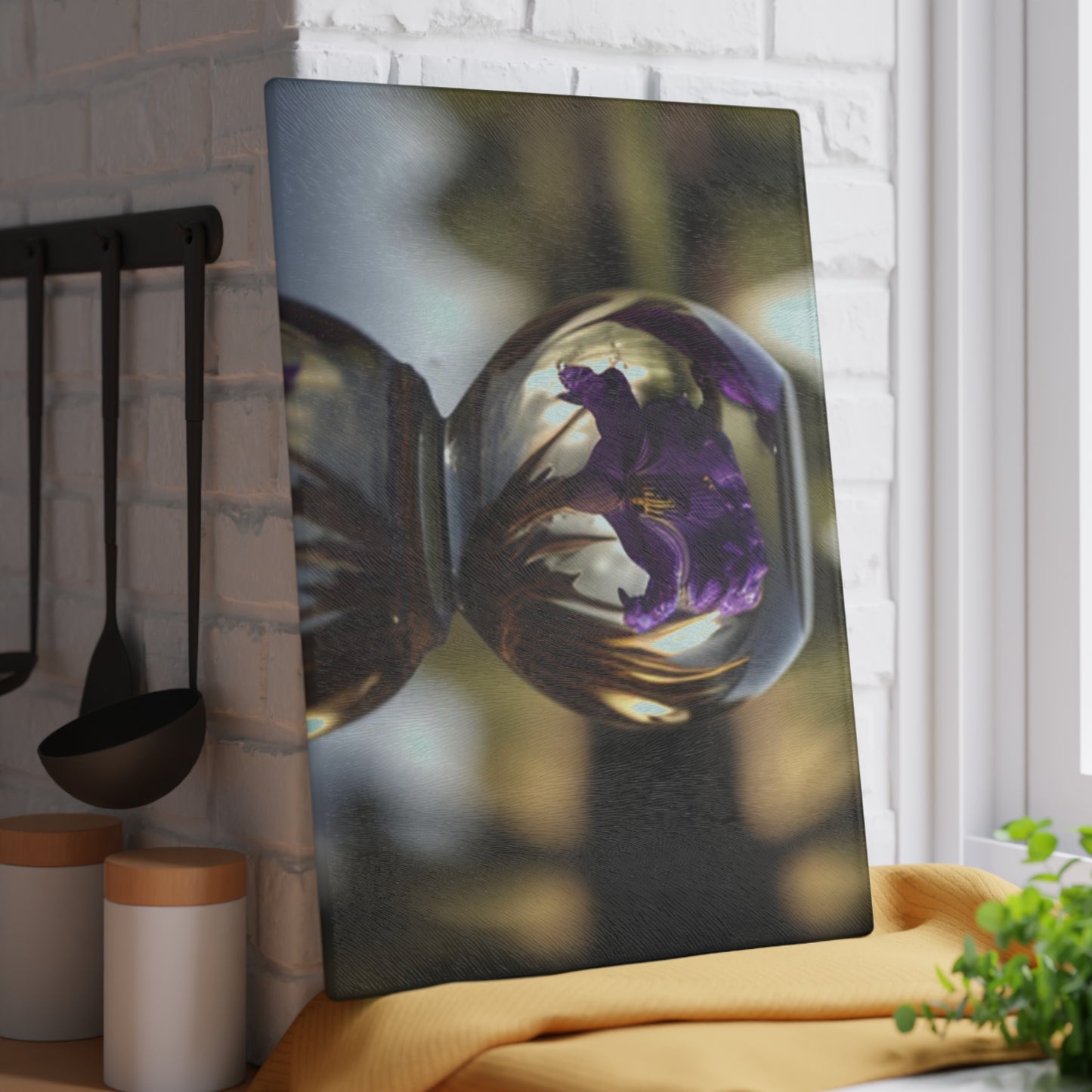 Glass Cutting Board Purple Iris in a vase 2