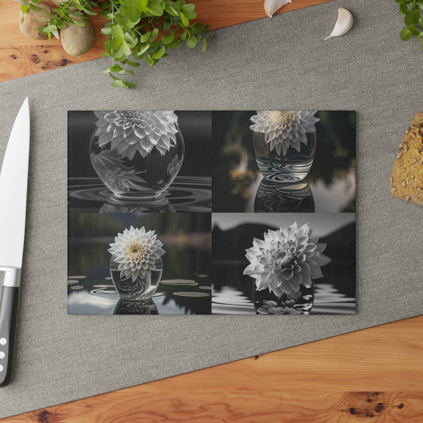 Glass Cutting Board White Dahlia 5